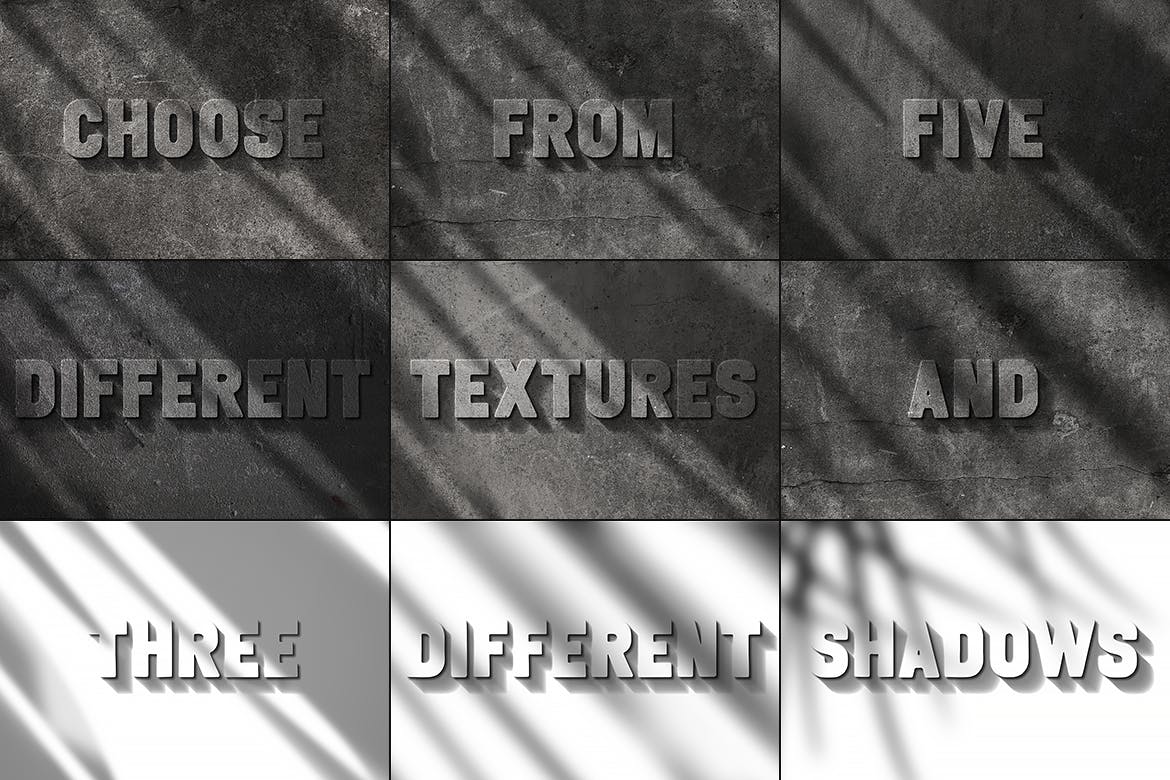 细节逼真的混凝土石材纹理文字效果PS样式素材包