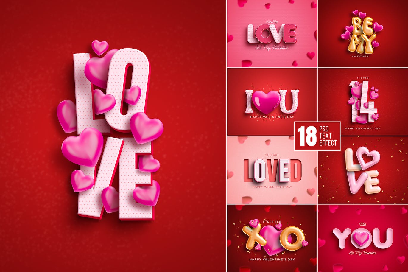 18个充满爱心的情人节3D文字效果PS样式