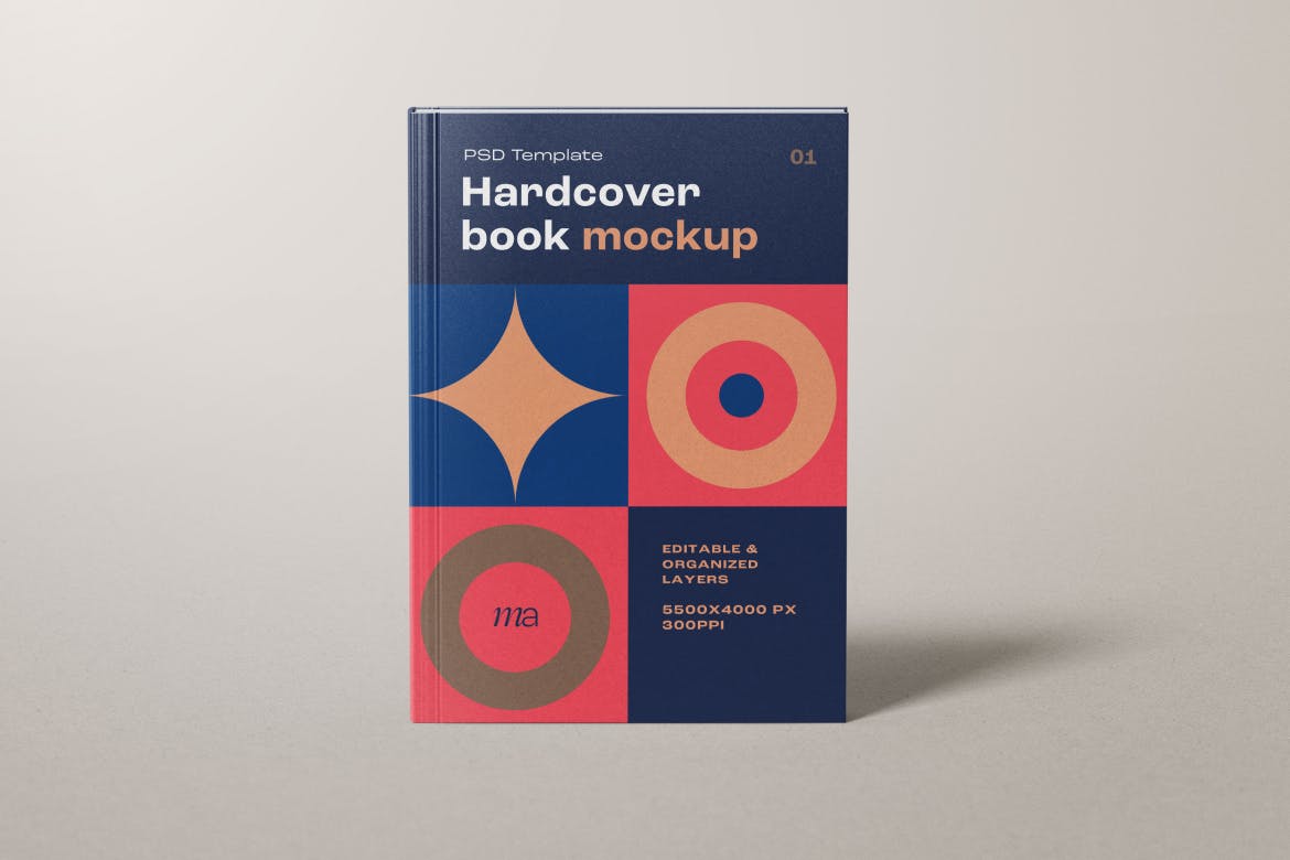 精装硬封书封面设计PSD样机素材