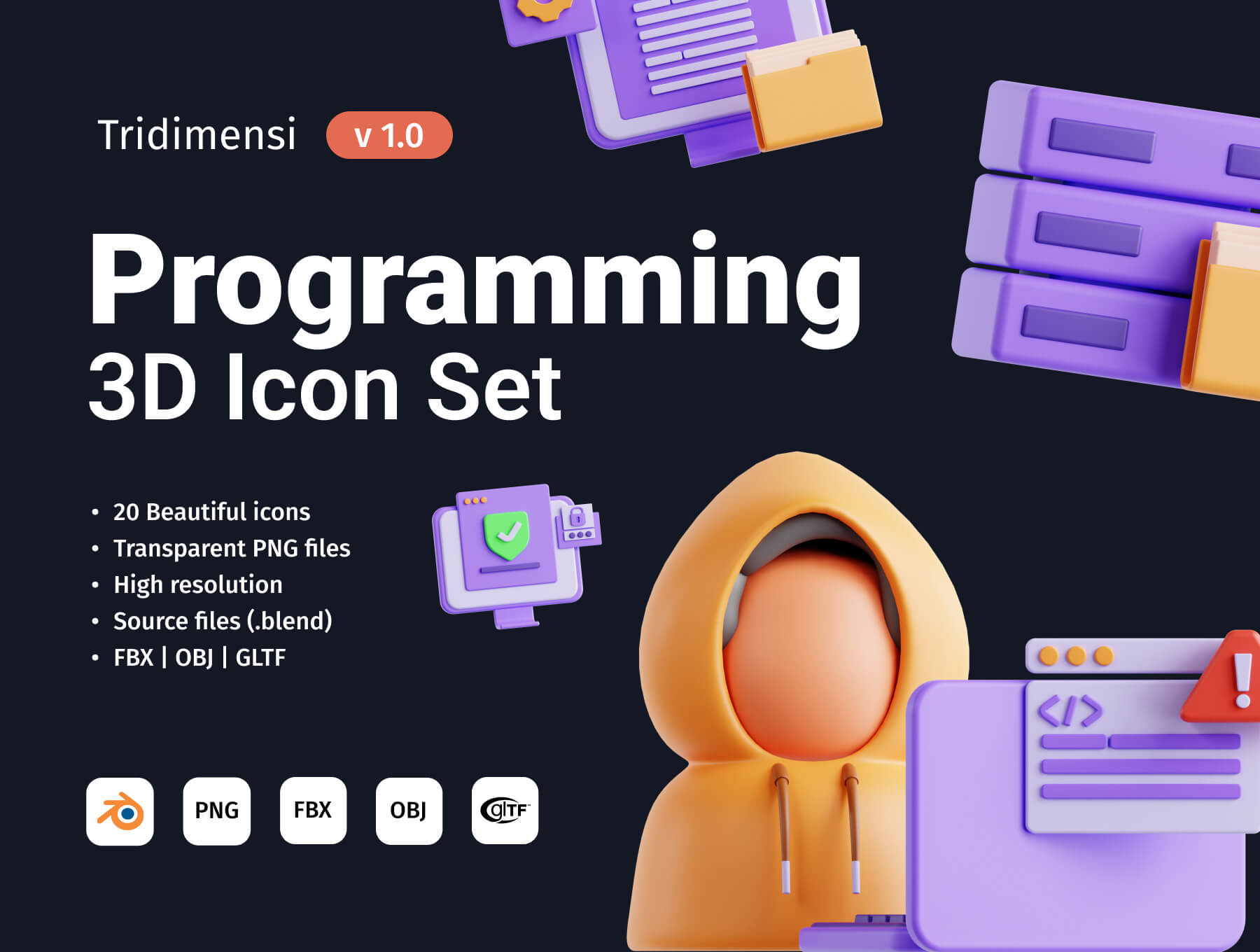20个漂亮的互联网开发服务器代码相关3D图标素材包