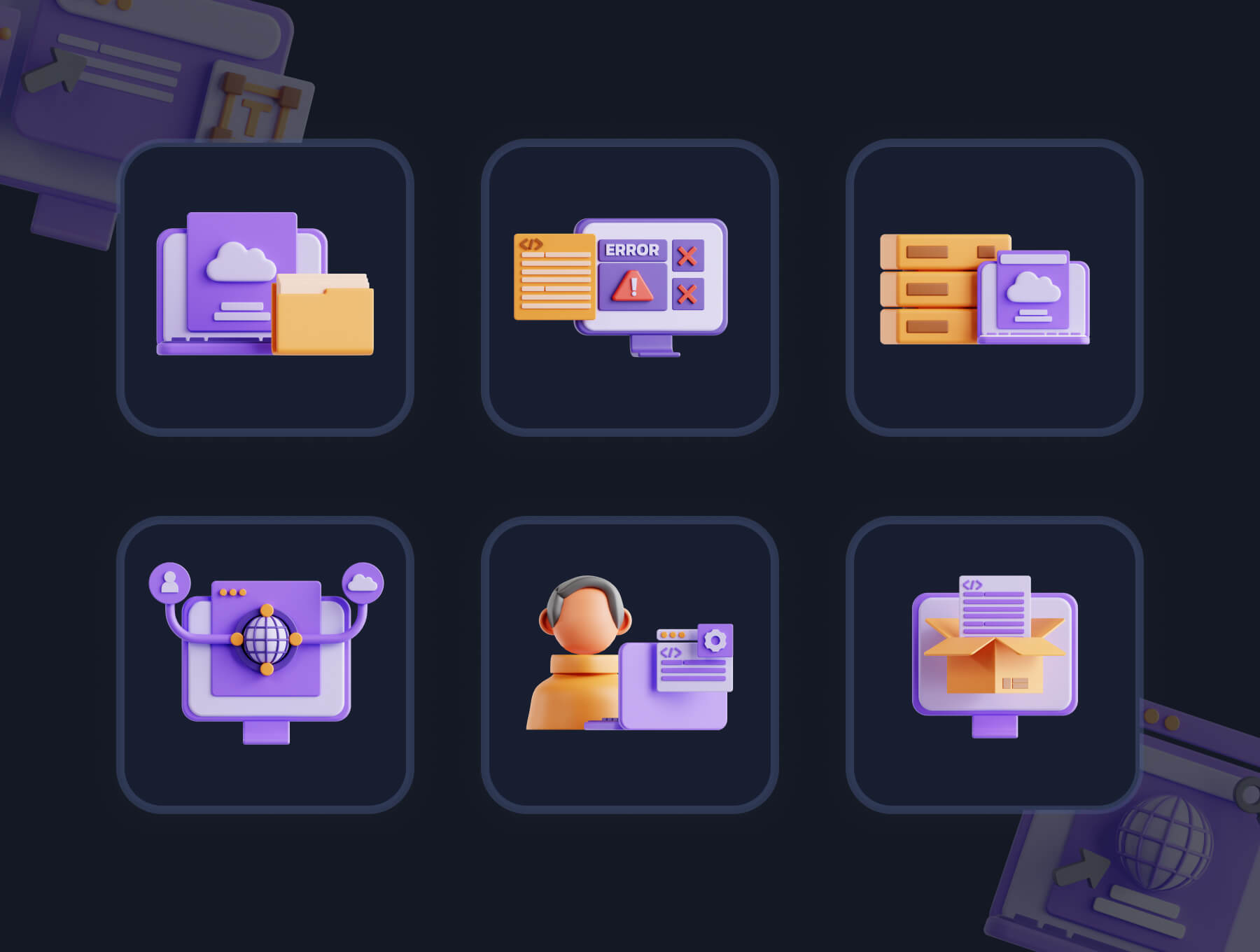 20个漂亮的互联网开发服务器代码相关3D图标素材包