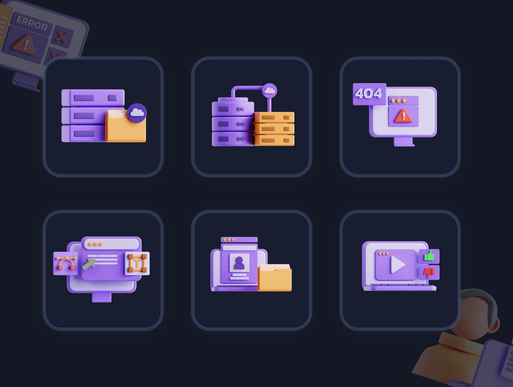 20个漂亮的互联网开发服务器代码相关3D图标素材包