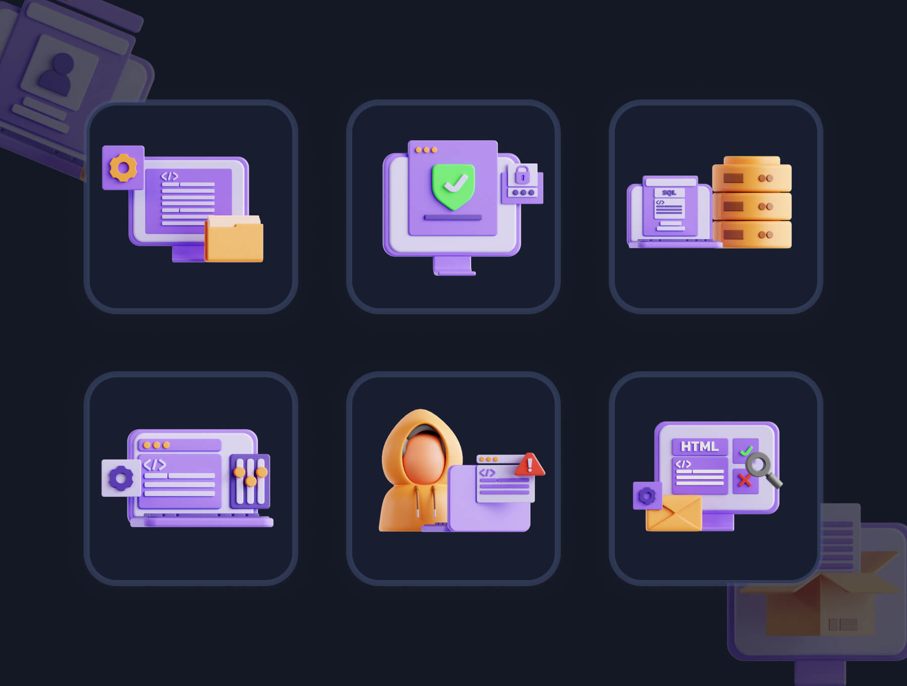 20个漂亮的互联网开发服务器代码相关3D图标素材包