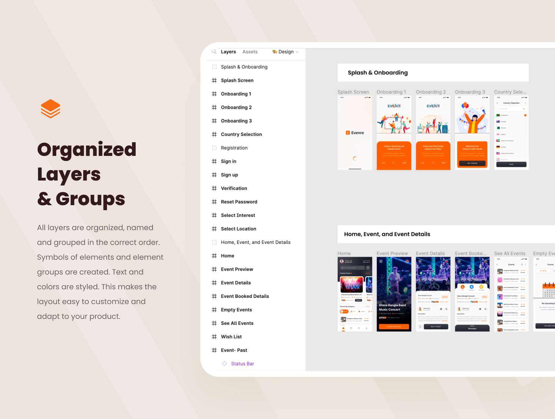 55个橙色充满激情的活动预订主题APP UI界面素材包