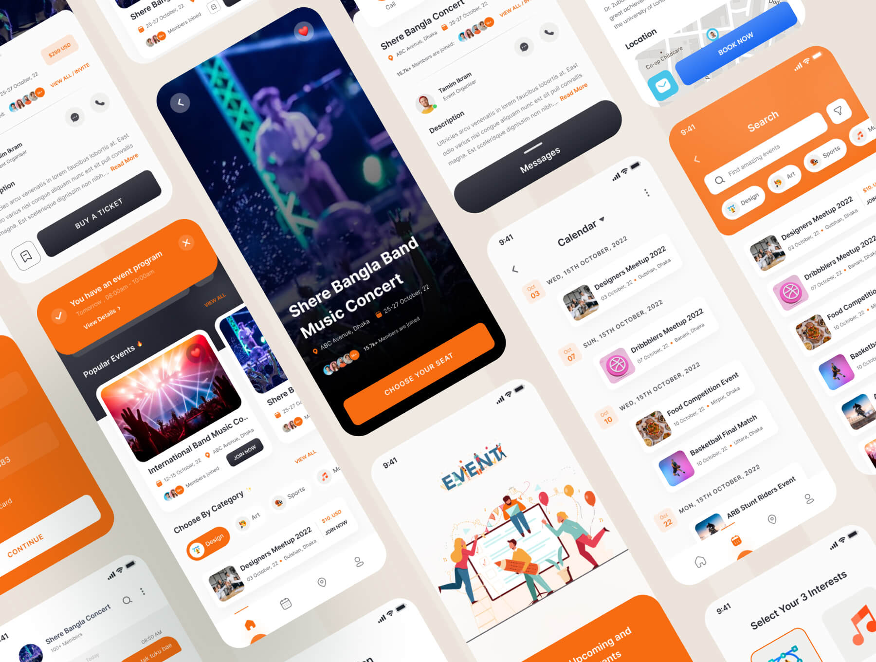 55个橙色充满激情的活动预订主题APP UI界面素材包