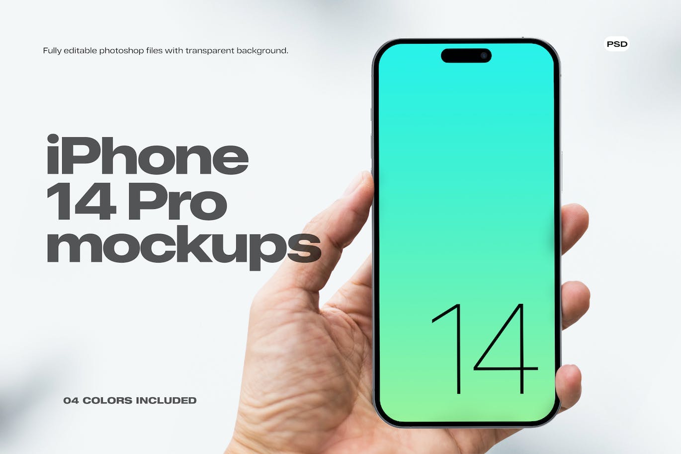 手持iPhone14正视图样机PSD素材