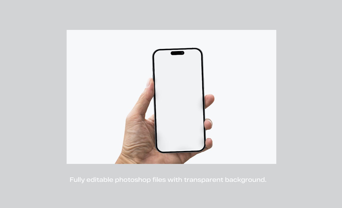 手持iPhone14正视图样机PSD素材