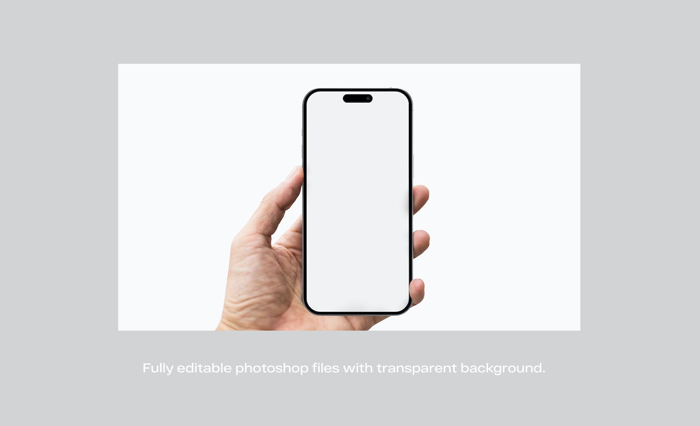 手持iPhone14正视图样机PSD素材