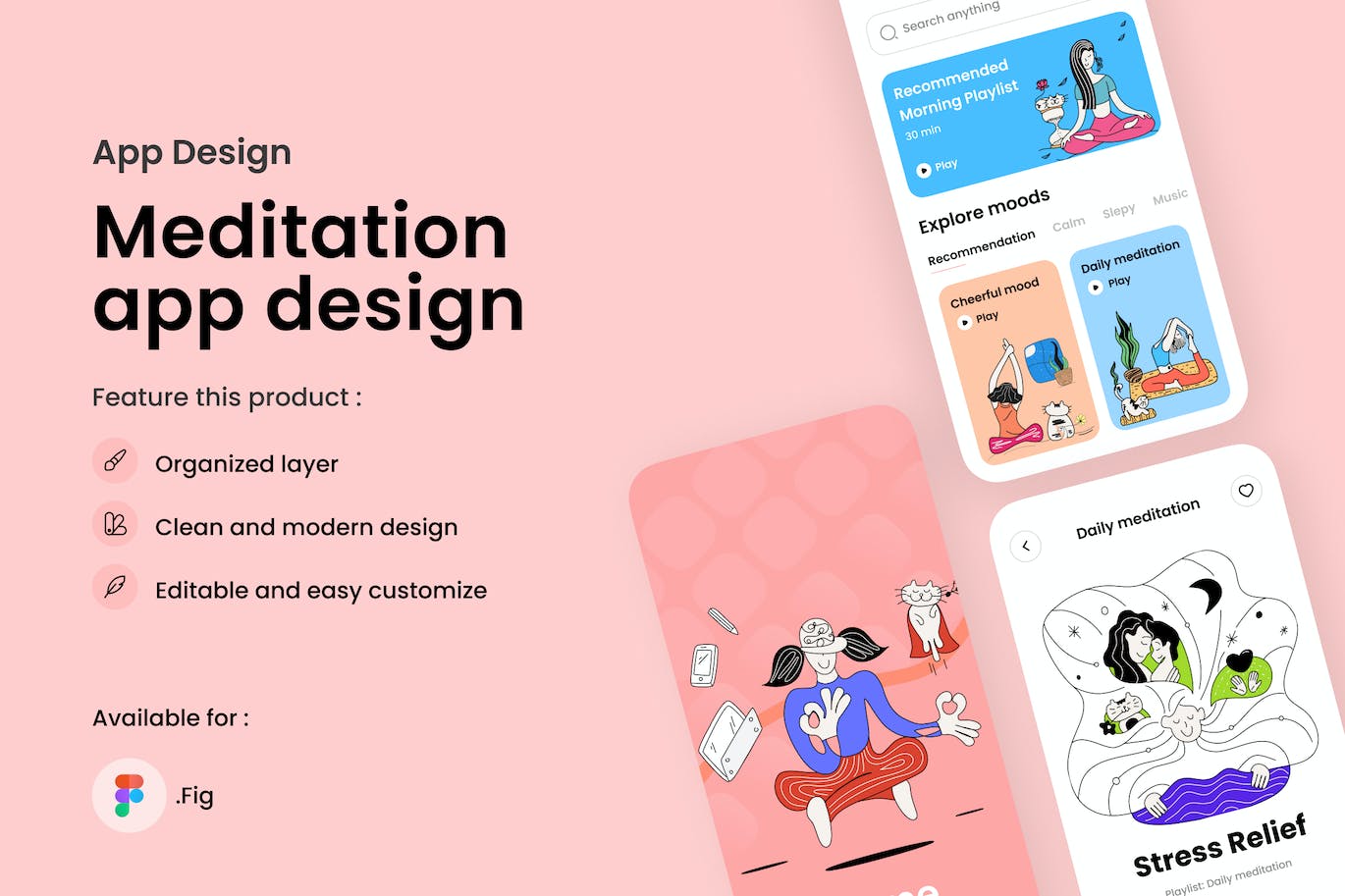 瑜伽冥想主题手机APP UI KIT素材包