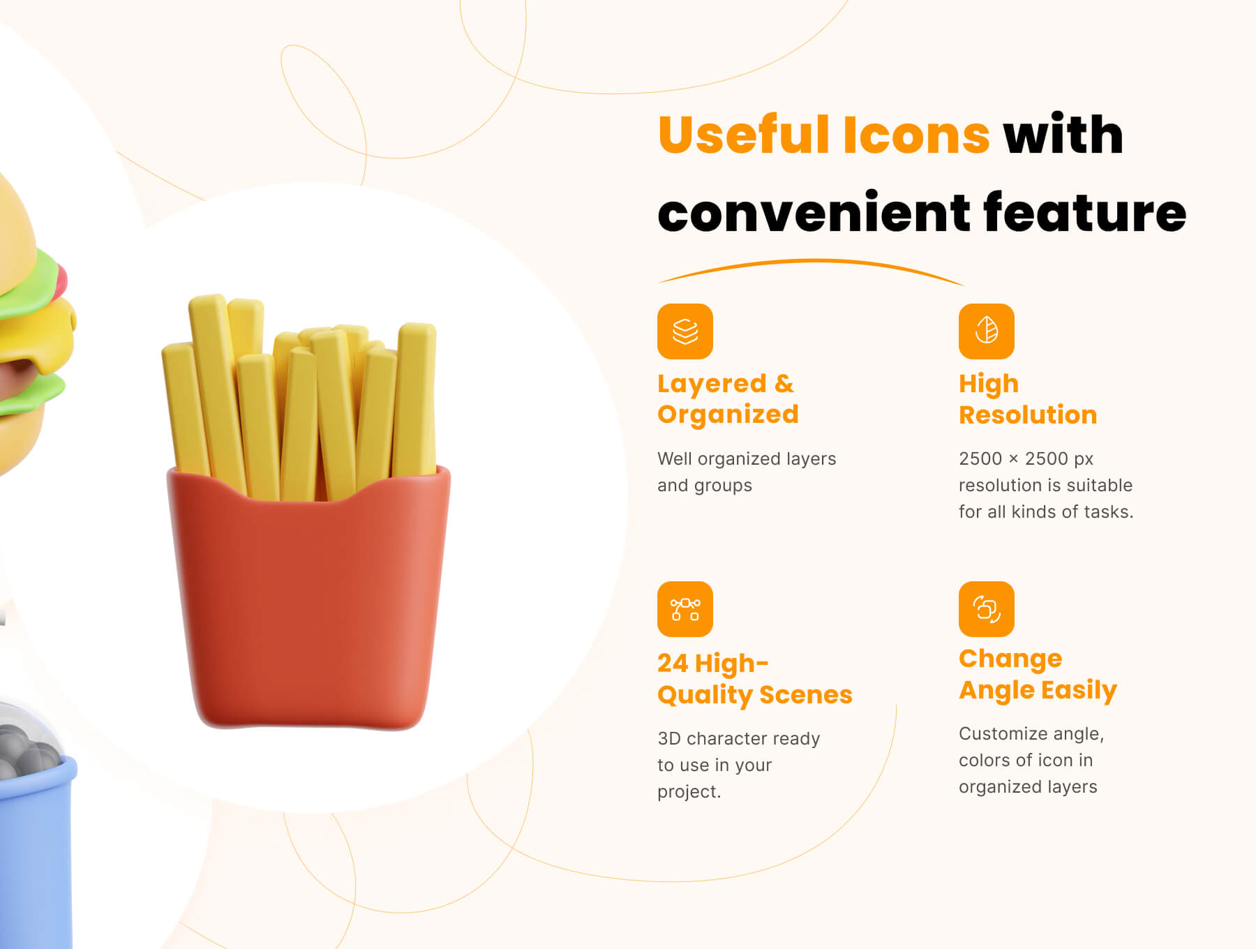 24个逼真可爱的食物饮料3D图标素材