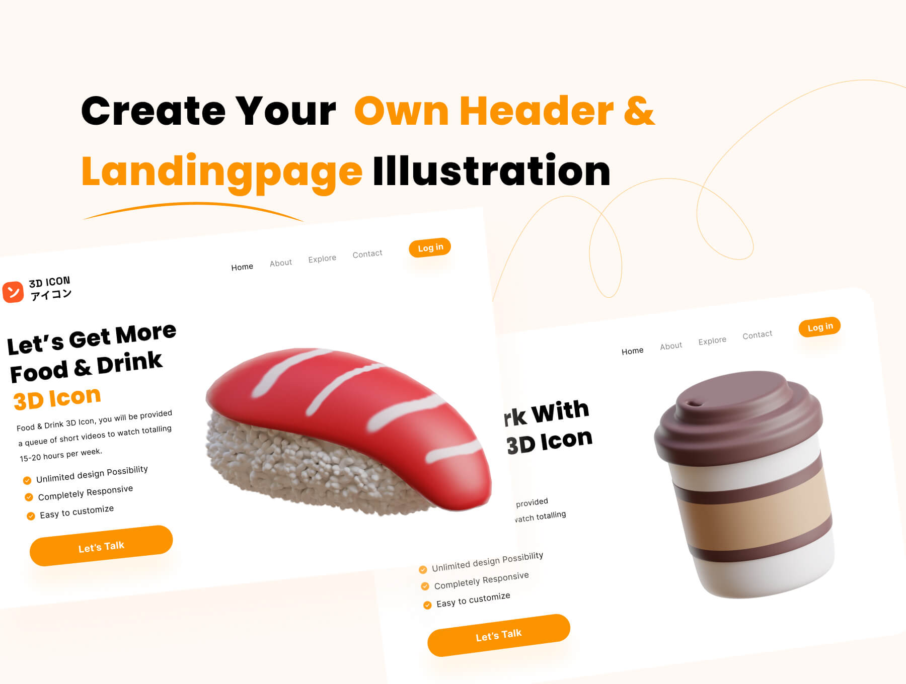 24个逼真可爱的食物饮料3D图标素材