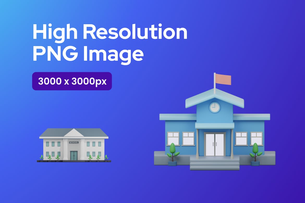一套3D学校房屋建筑图标模型素材包（Blend,PNG）