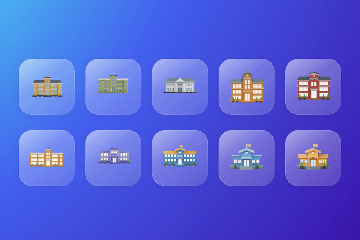 一套3D学校房屋建筑图标模型素材包（Blend,PNG）