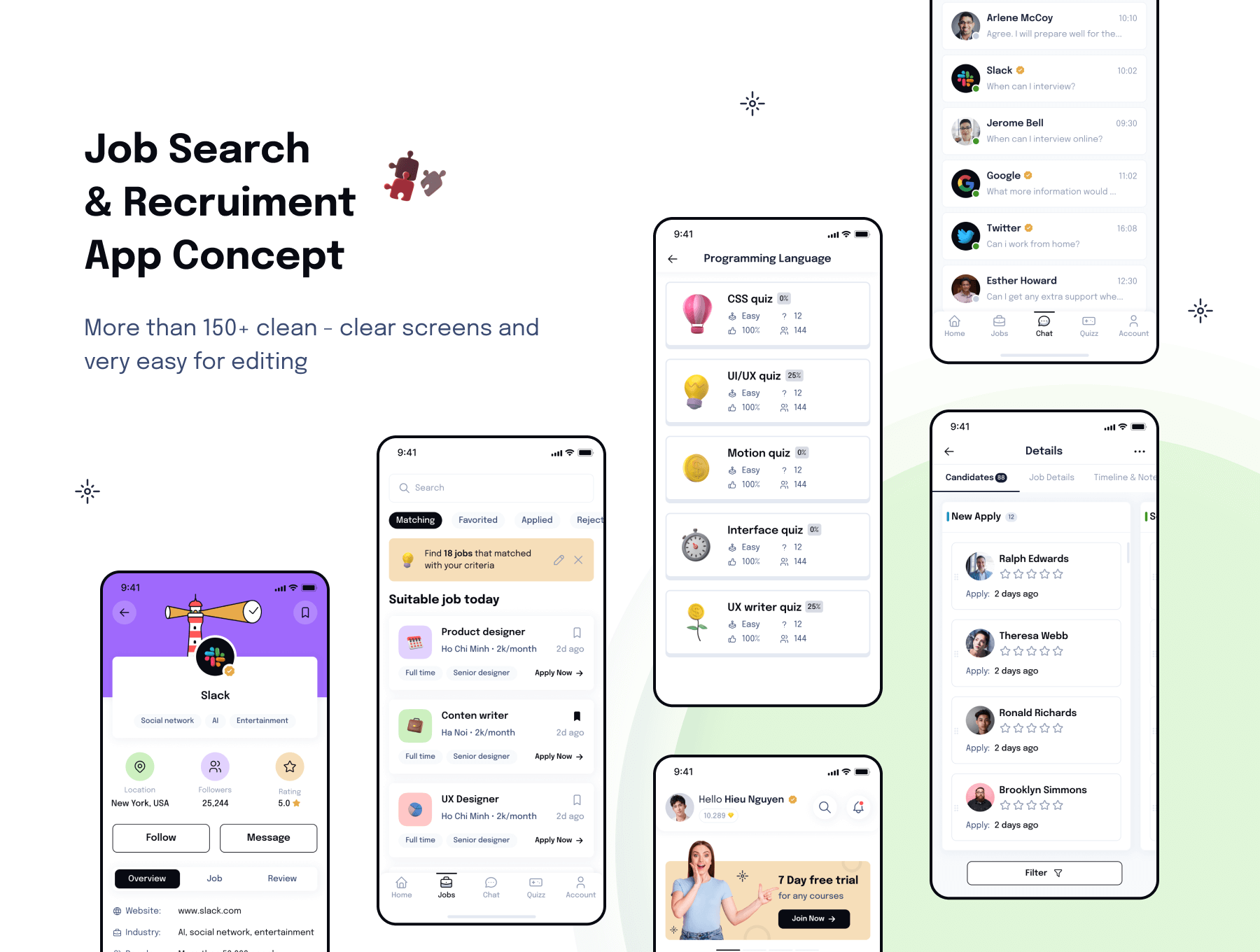 150个设计简洁精美的找工作求职应聘APP UI界面素材包