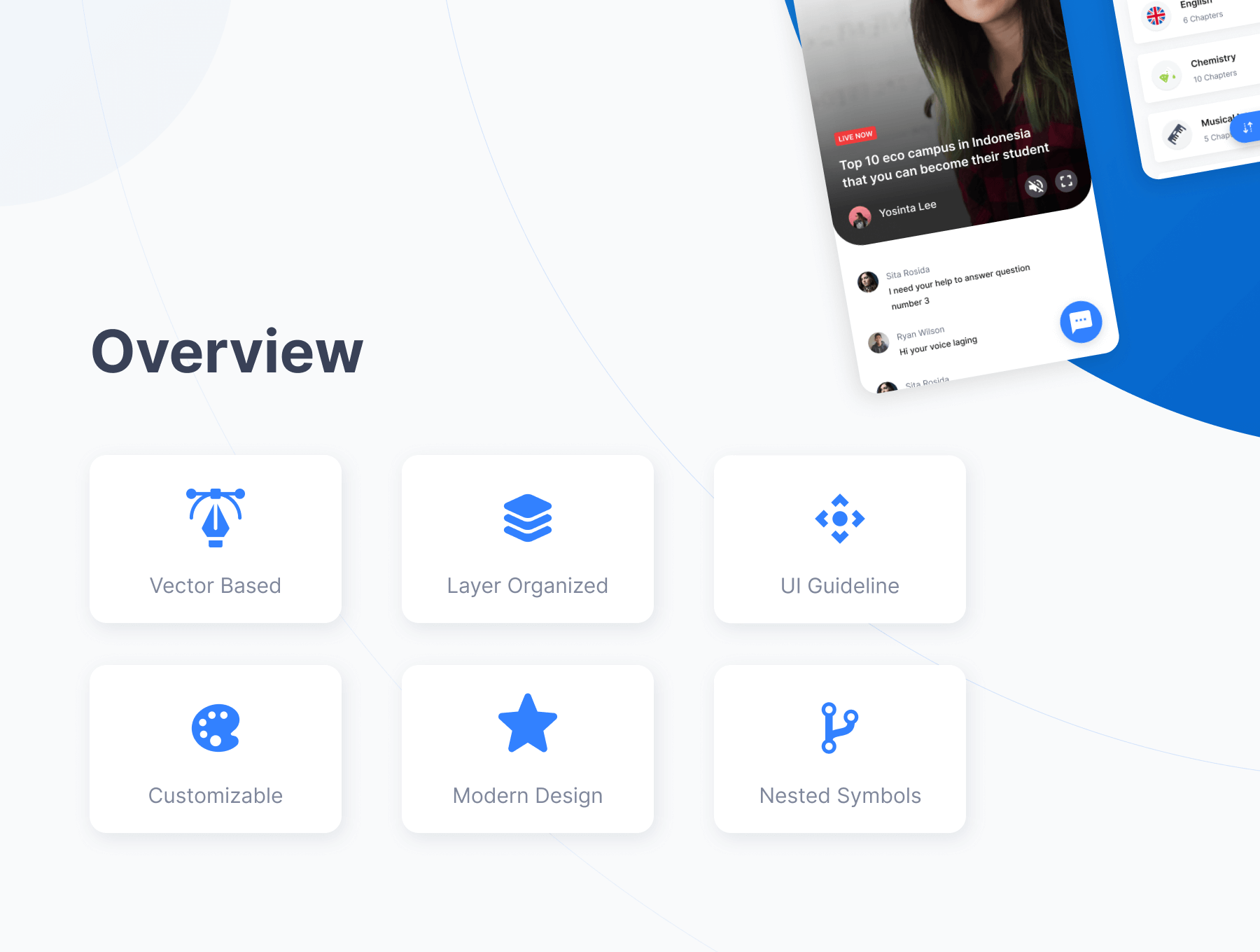 蓝色在线教育课程在线学习手机APP UI界面素材包