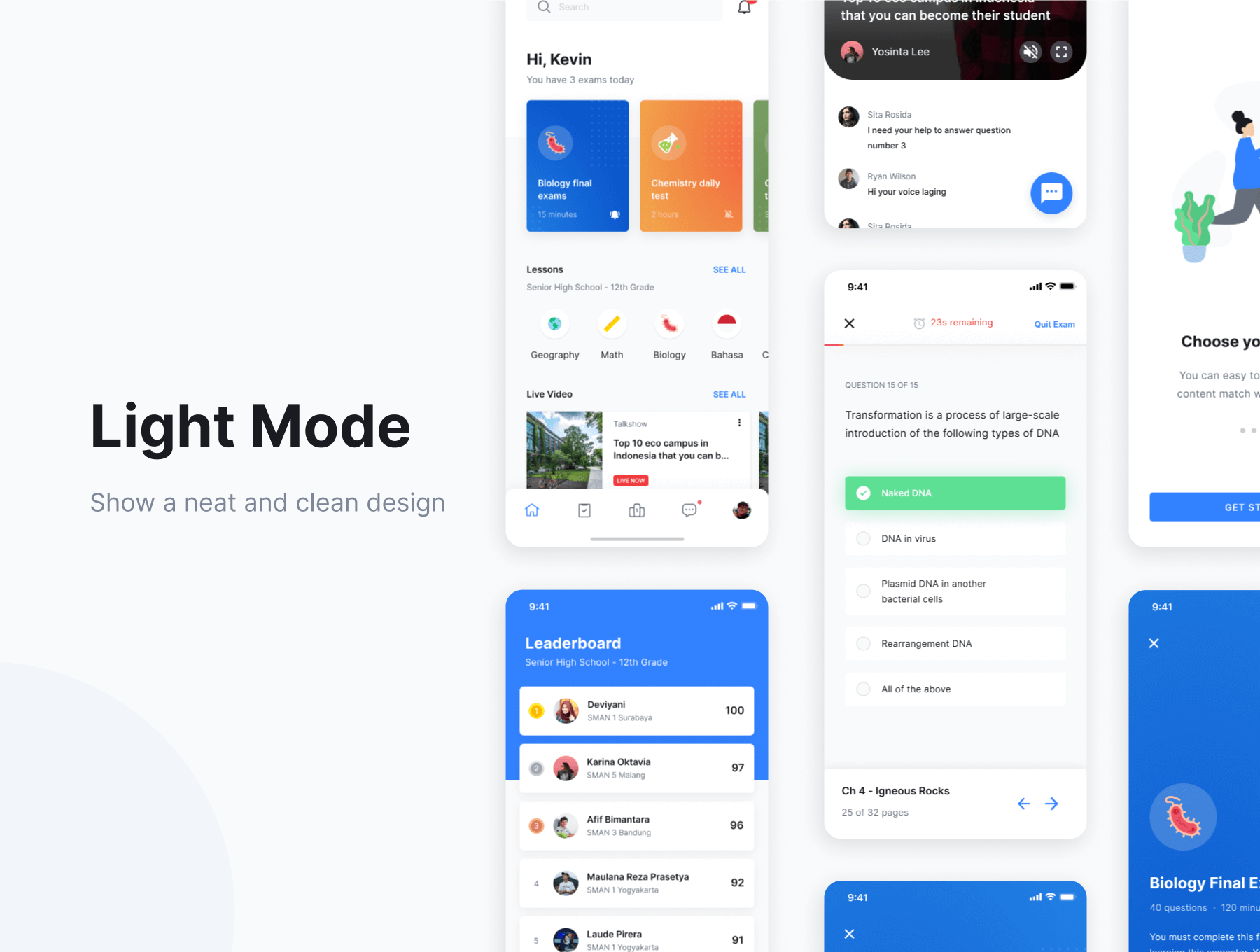 蓝色在线教育课程在线学习手机APP UI界面素材包
