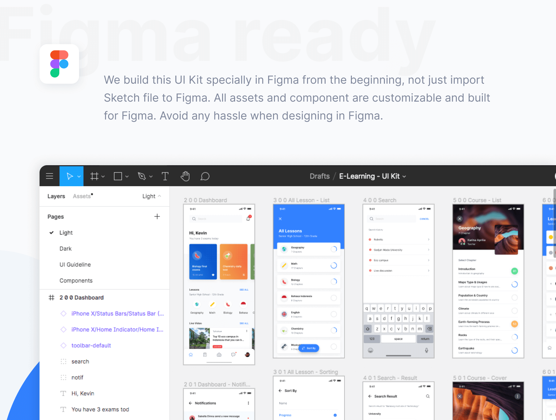 蓝色在线教育课程在线学习手机APP UI界面素材包