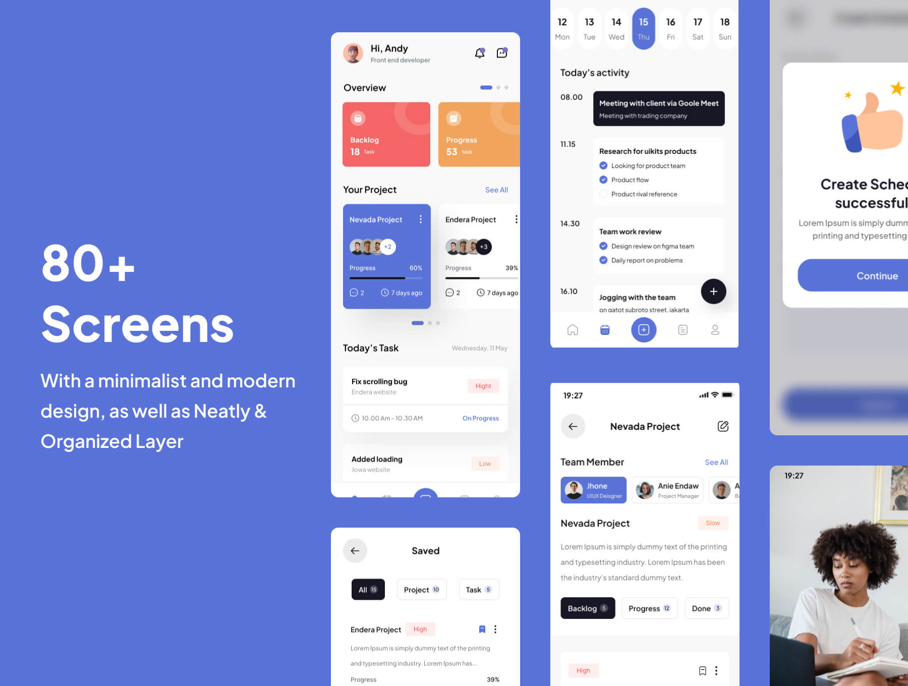 80个蓝色任务管理时间安排APP UI界面素材包