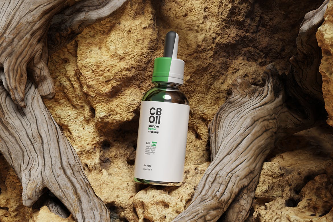 大自然背景滴管瓶包装展示PSD样机素材