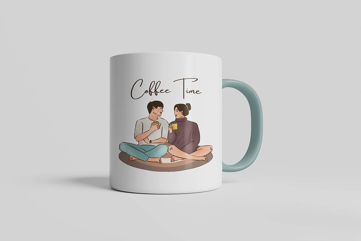 印有图案Logo的马克杯设计PSD样机素材