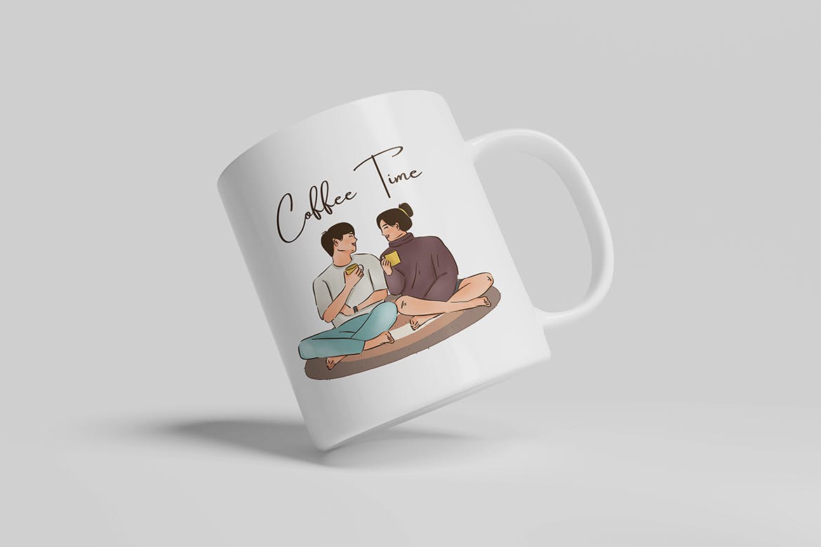 印有图案Logo的马克杯设计PSD样机素材