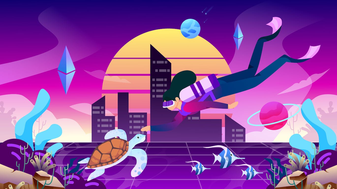 绚丽元宇宙概念科技扁平风矢量插画素材包(AI,EPS,JPG)