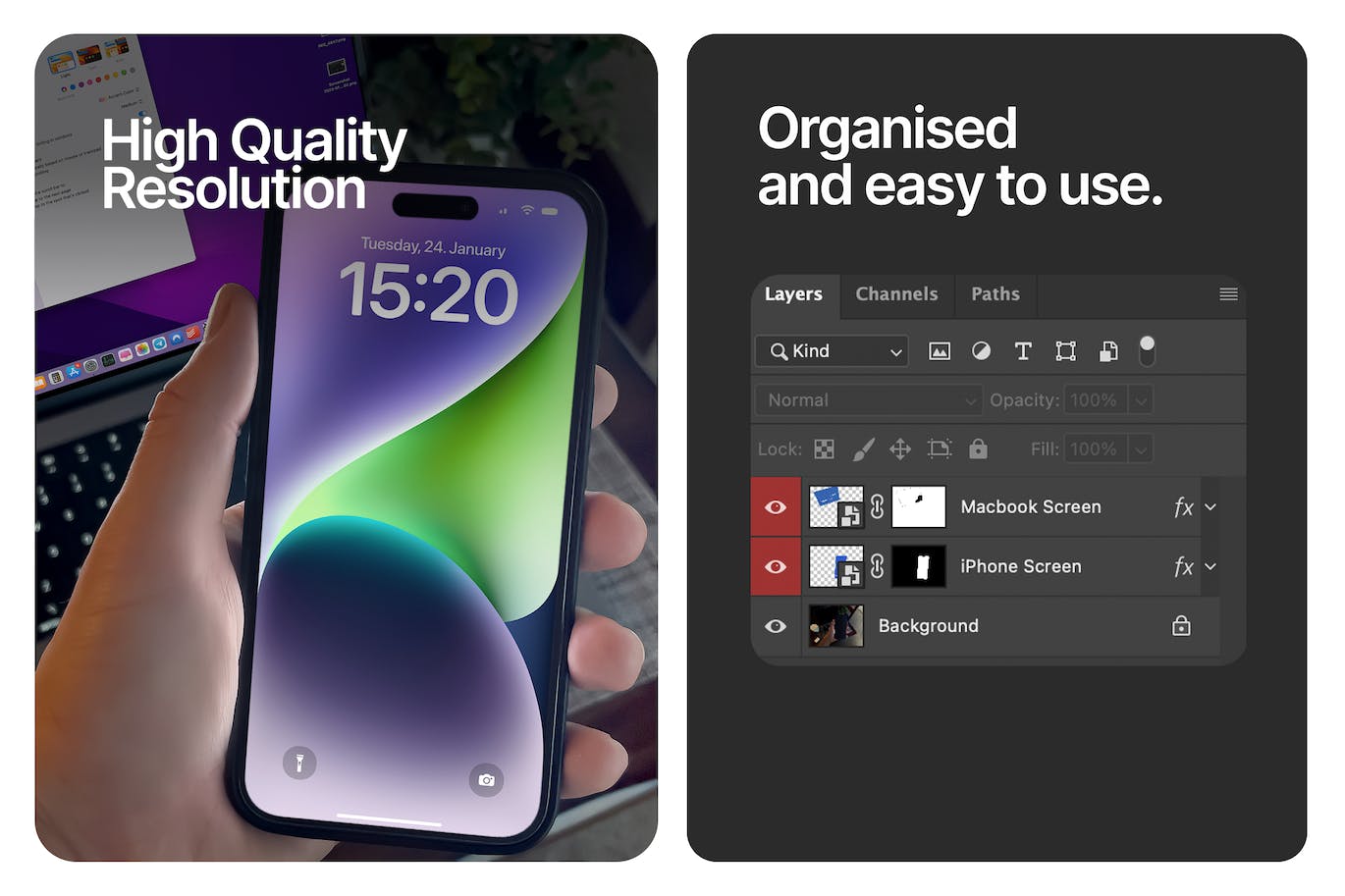 手持iPhone 14 Pro Max和MacBook Pro的PSD样机素材包