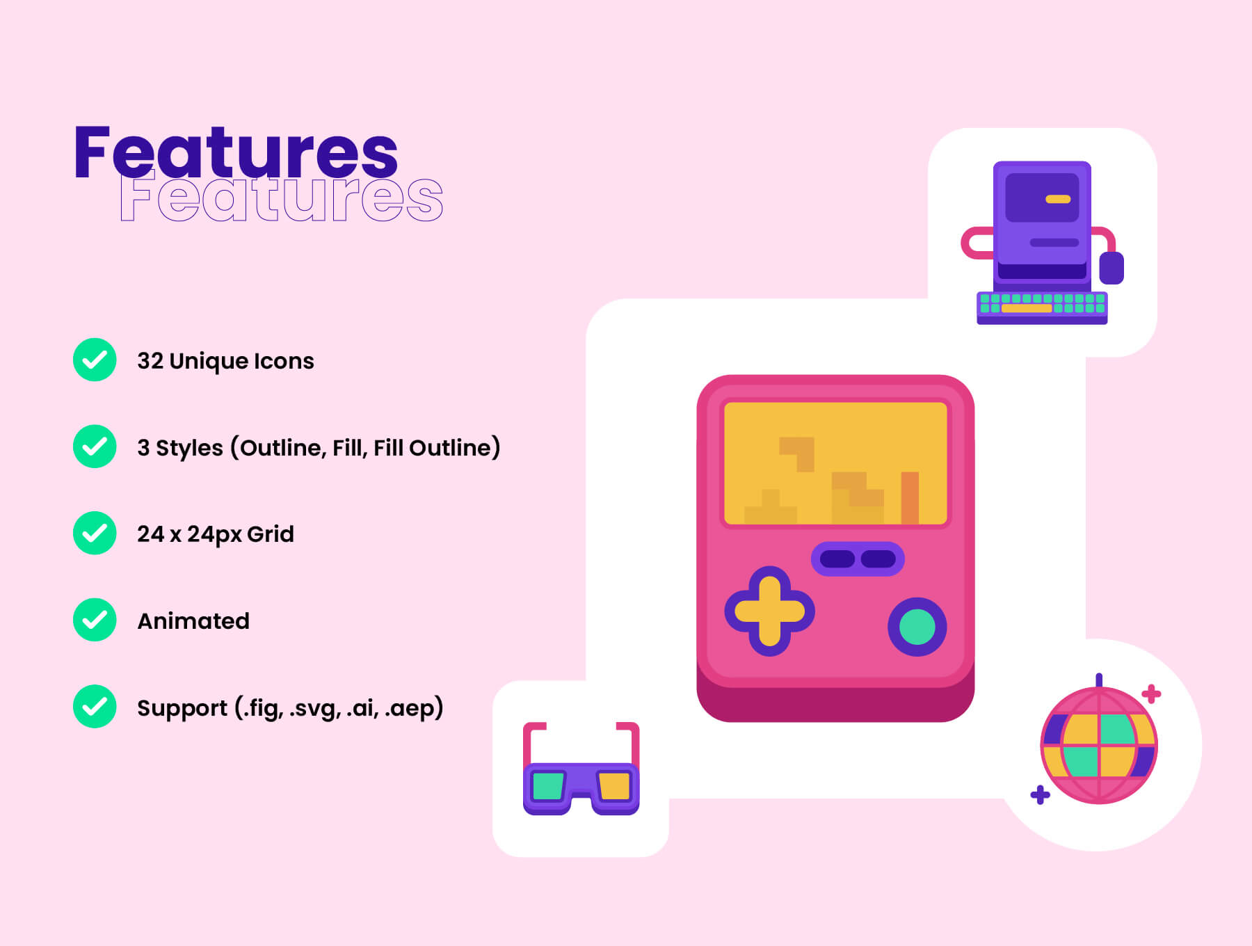32个卡通有趣的移动端图标素材包