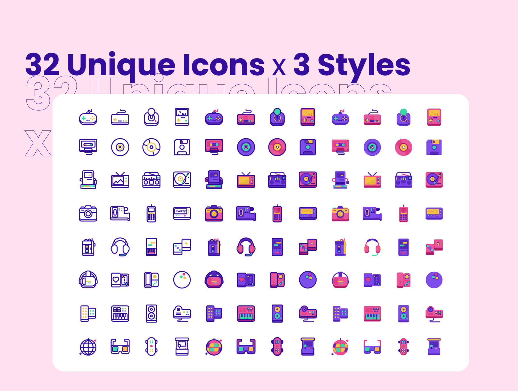 32个卡通有趣的移动端图标素材包