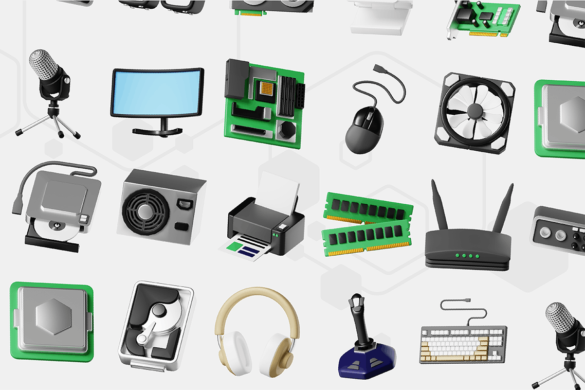 20个计算机硬件内存主板鼠标键盘显示器等元素3D模型(Blender)