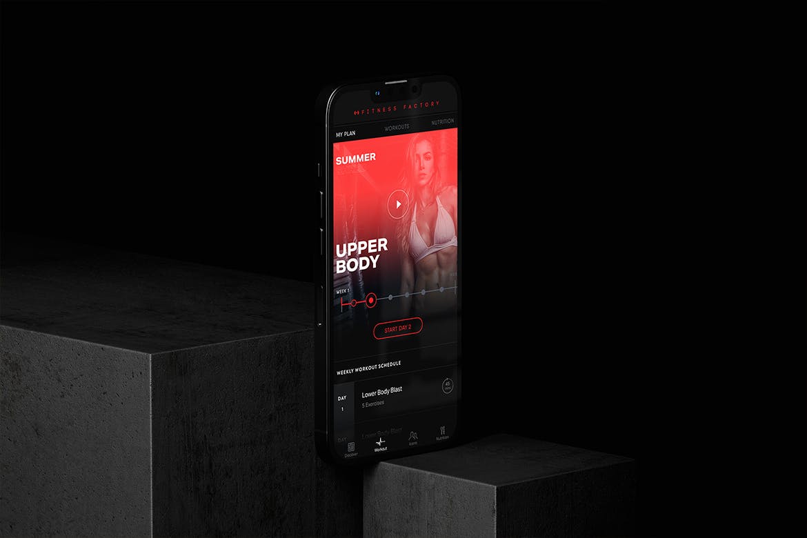 效果逼真混凝土台阶黑色iPhone手机场景PSD样机素材