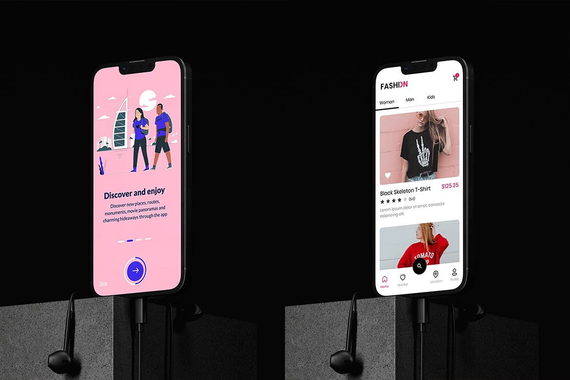 效果逼真混凝土台阶黑色iPhone手机场景PSD样机素材