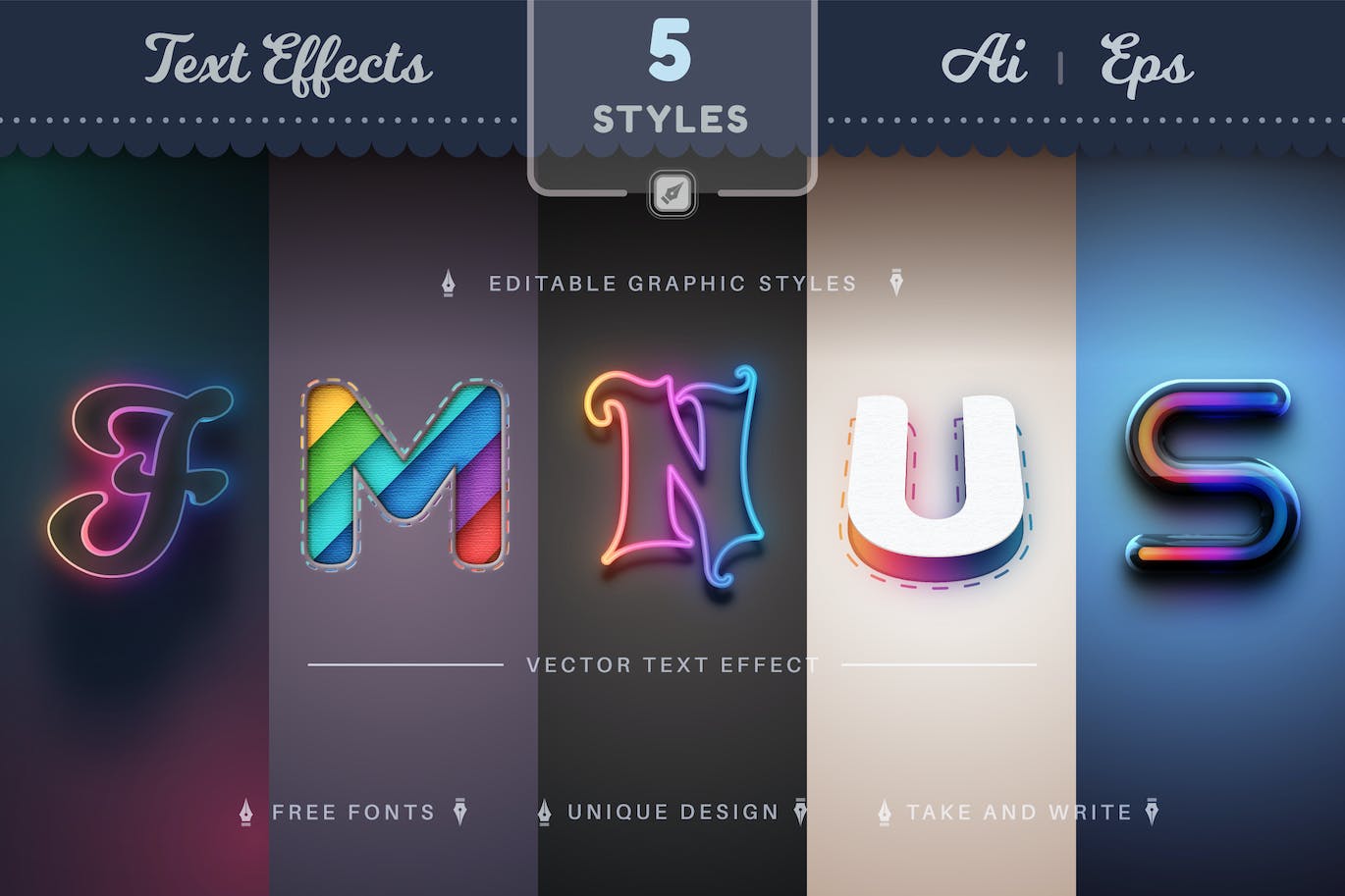 色彩丰富梦幻风格可编辑AI图层样式 (AI,EPS)