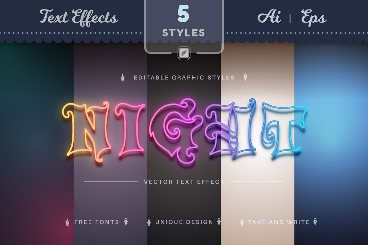 色彩丰富梦幻风格可编辑AI图层样式 (AI,EPS)