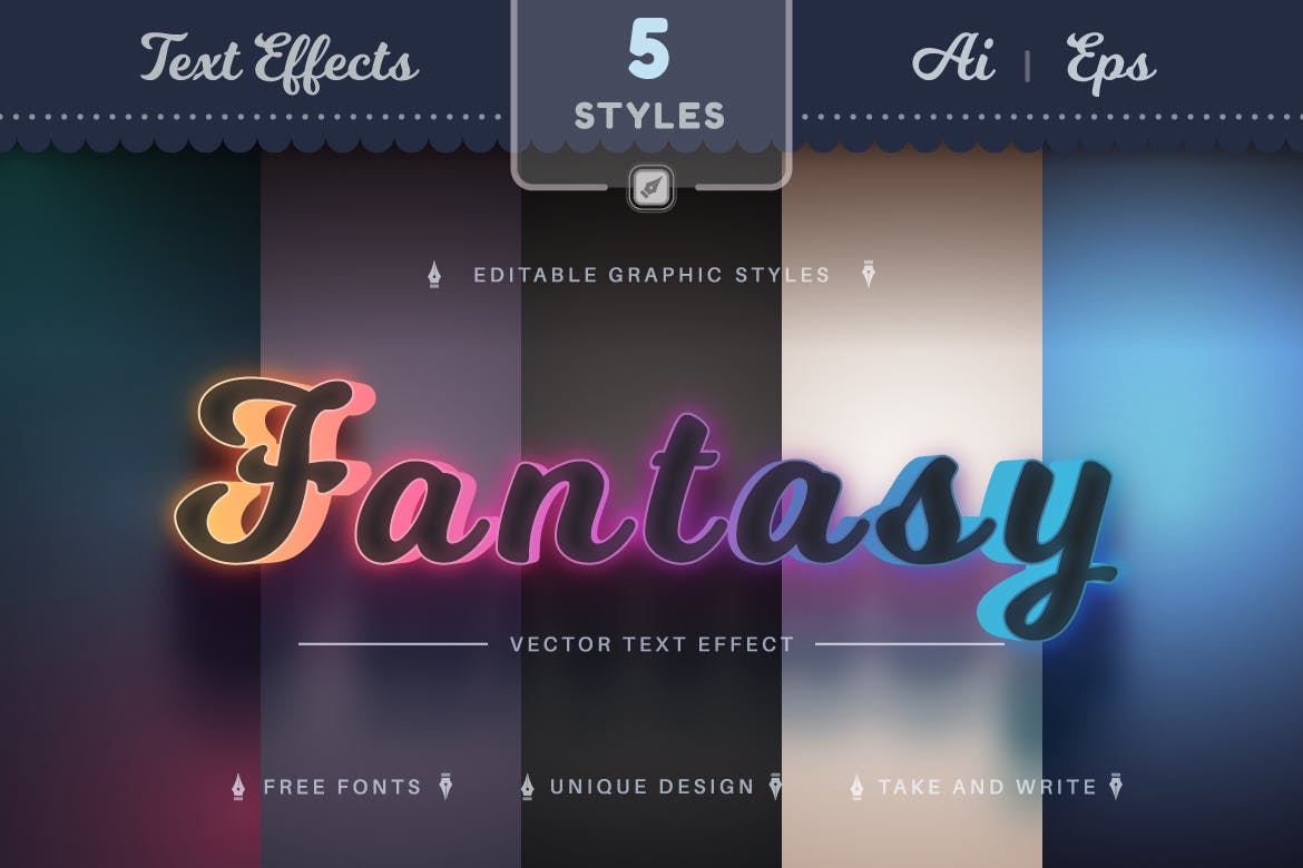 色彩丰富梦幻风格可编辑AI图层样式 (AI,EPS)