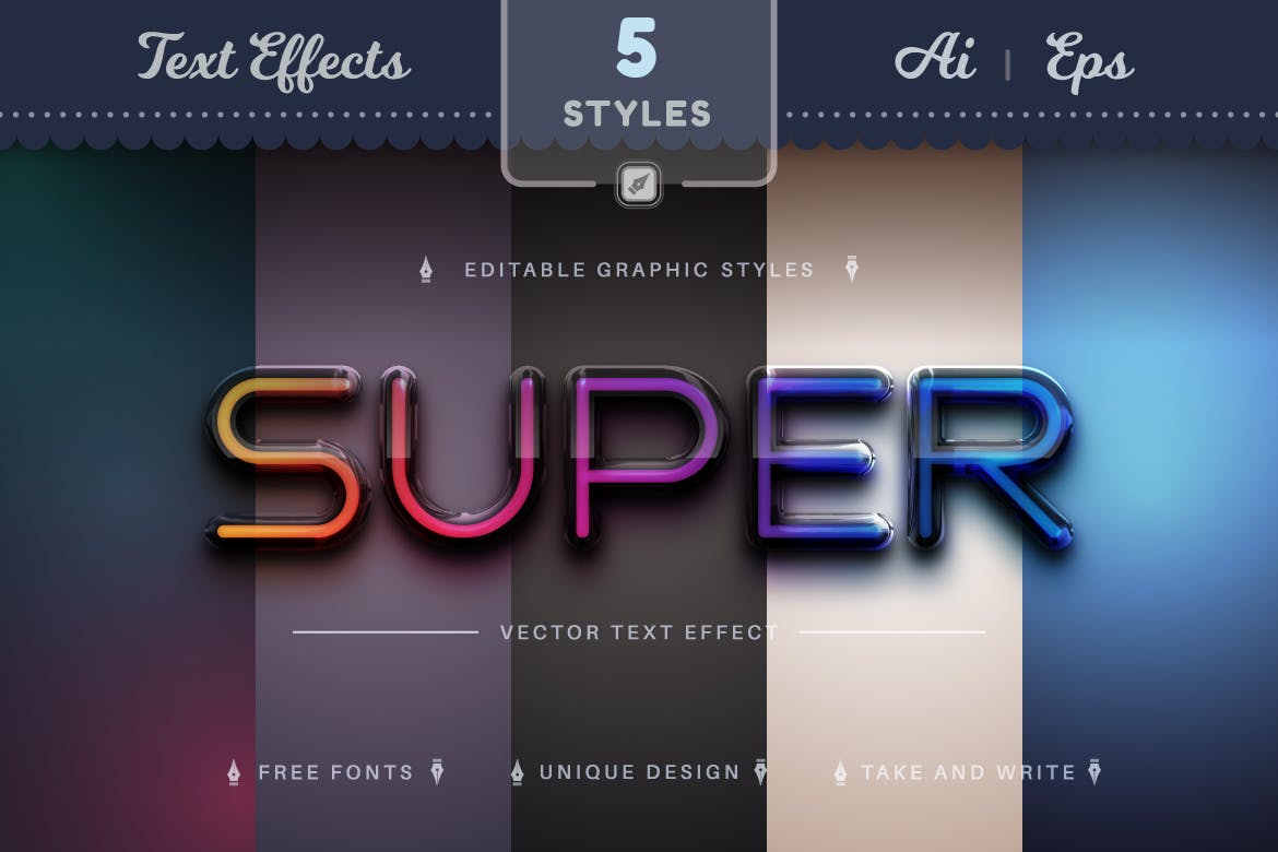 色彩丰富梦幻风格可编辑AI图层样式 (AI,EPS)