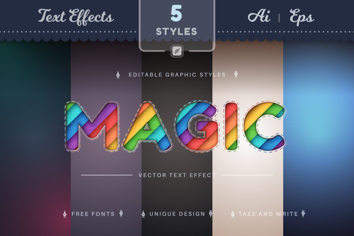 色彩丰富梦幻风格可编辑AI图层样式 (AI,EPS)