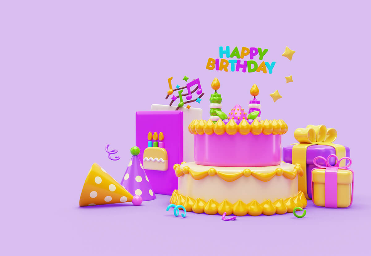 15个3D渲染出的生日横幅PSD格式