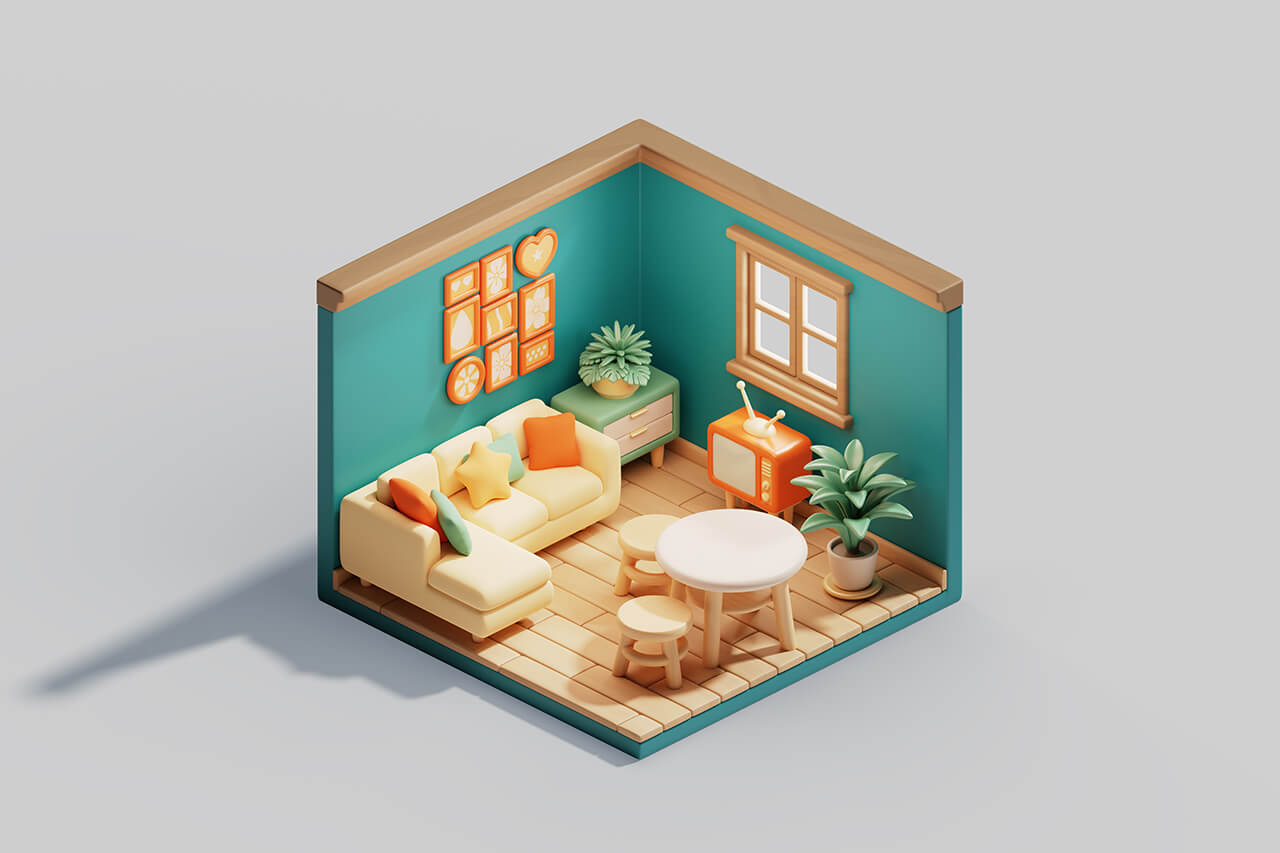 17个精致的2.5D房间主题插图（PSD）