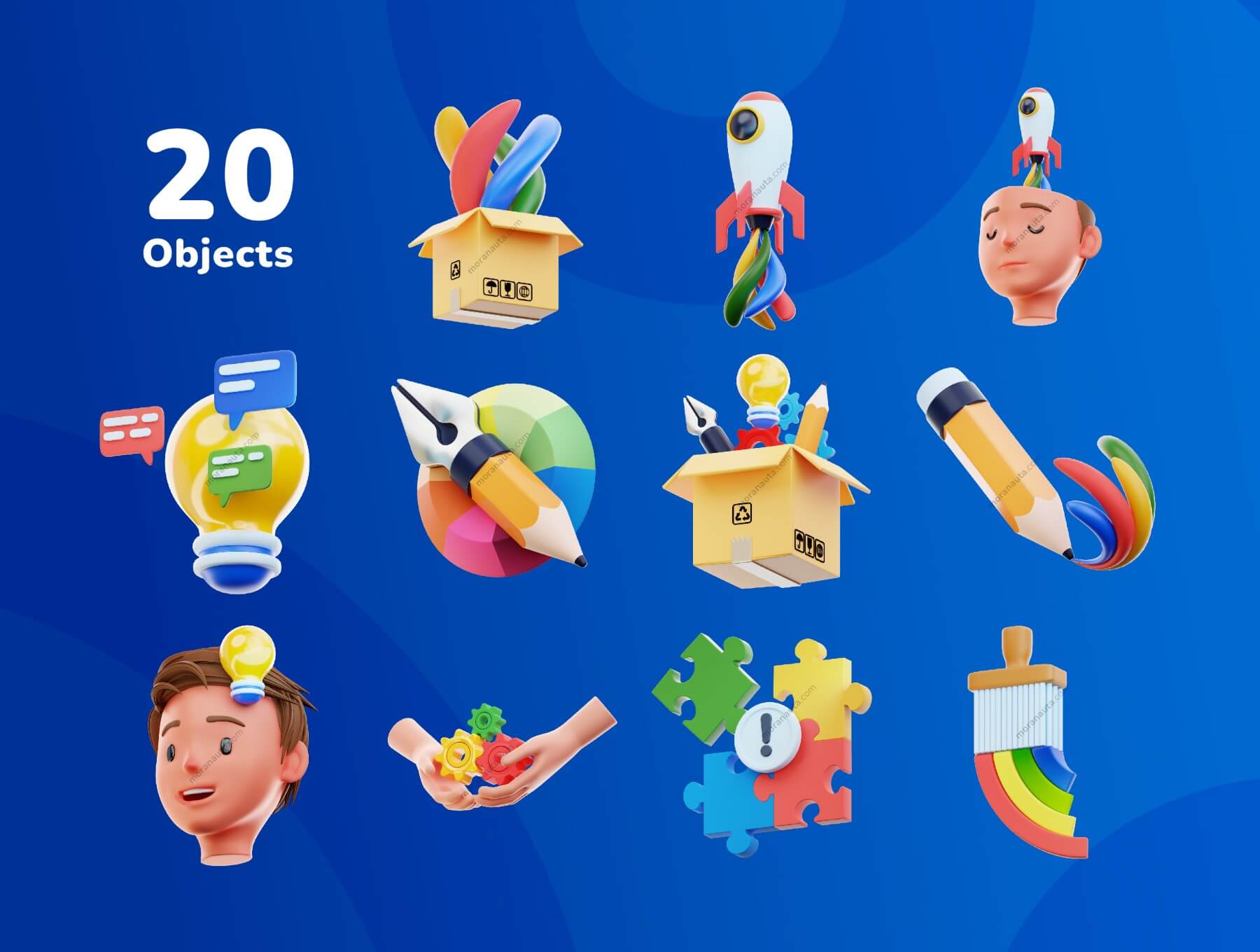 20个思维学习创意3D设计图标素材包