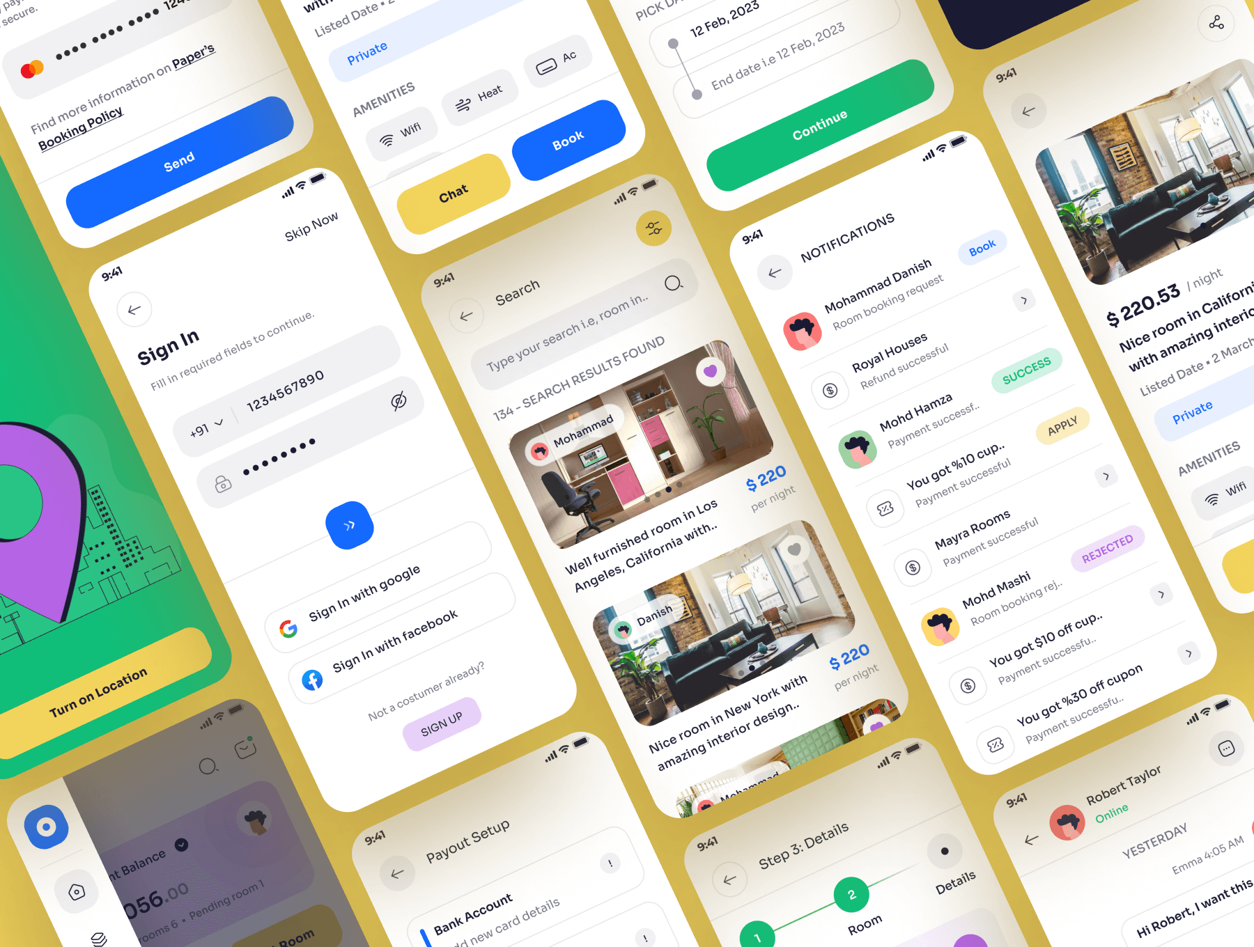 一套色彩优雅的房间预订APP UI界面素材包