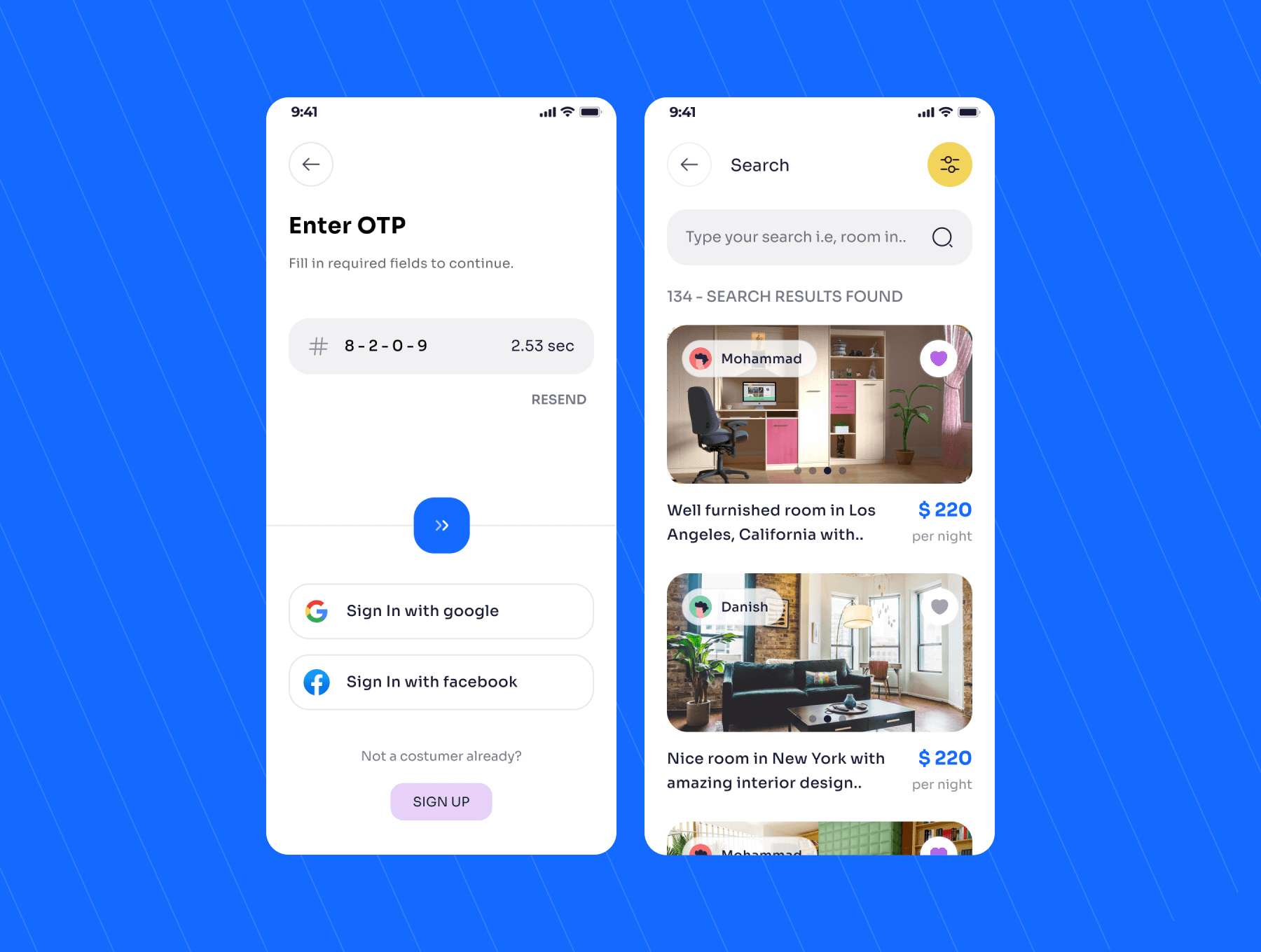 一套色彩优雅的房间预订APP UI界面素材包