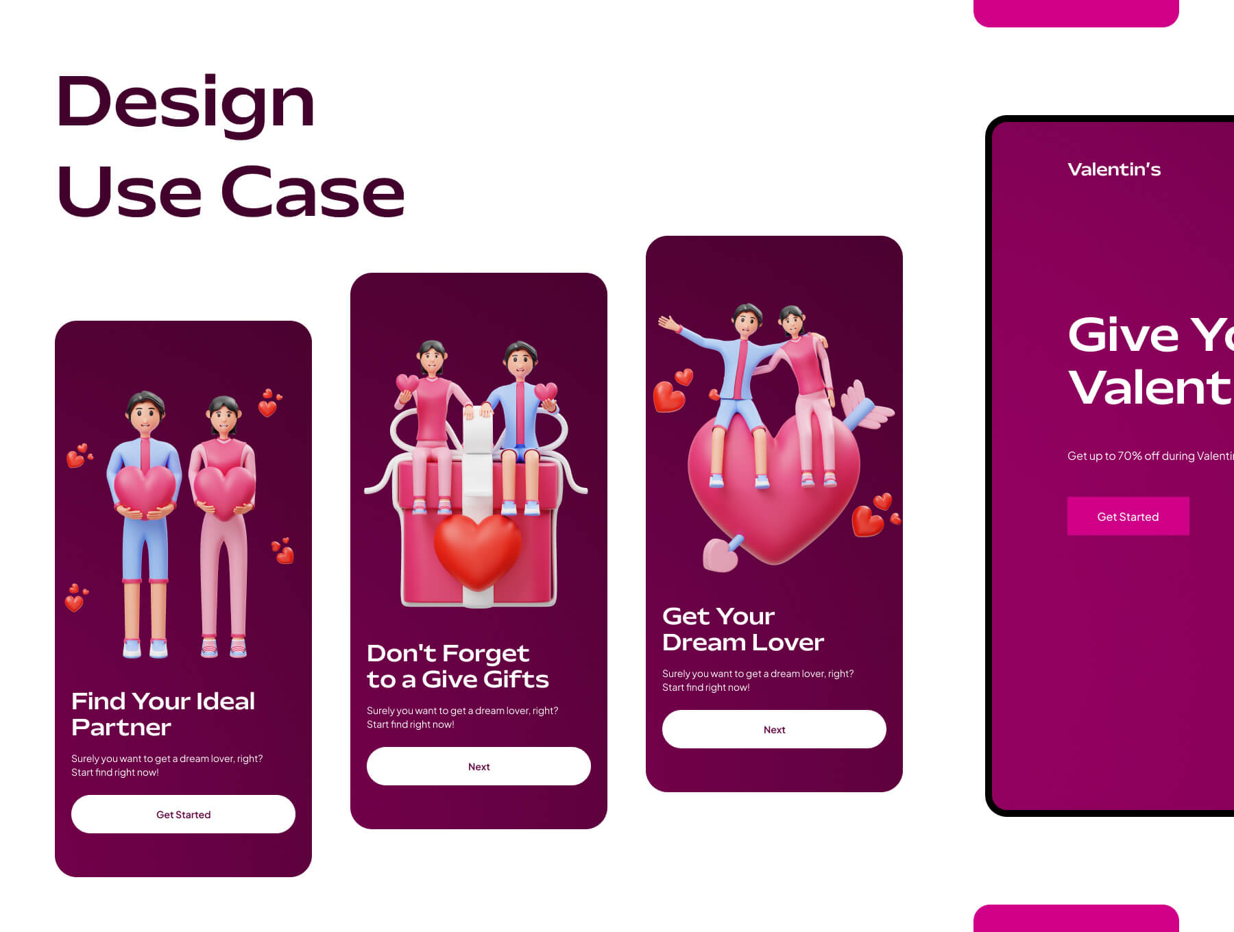 10个浪漫粉色情人节情侣3D人物插画素材包