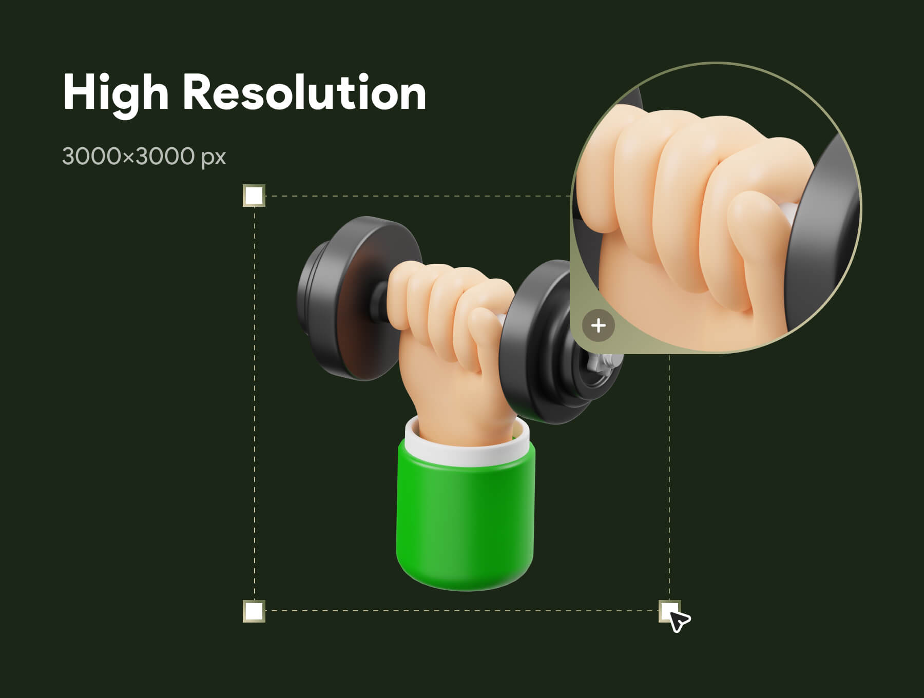 15个拿着各种物品的绿色3D手势图标素材包