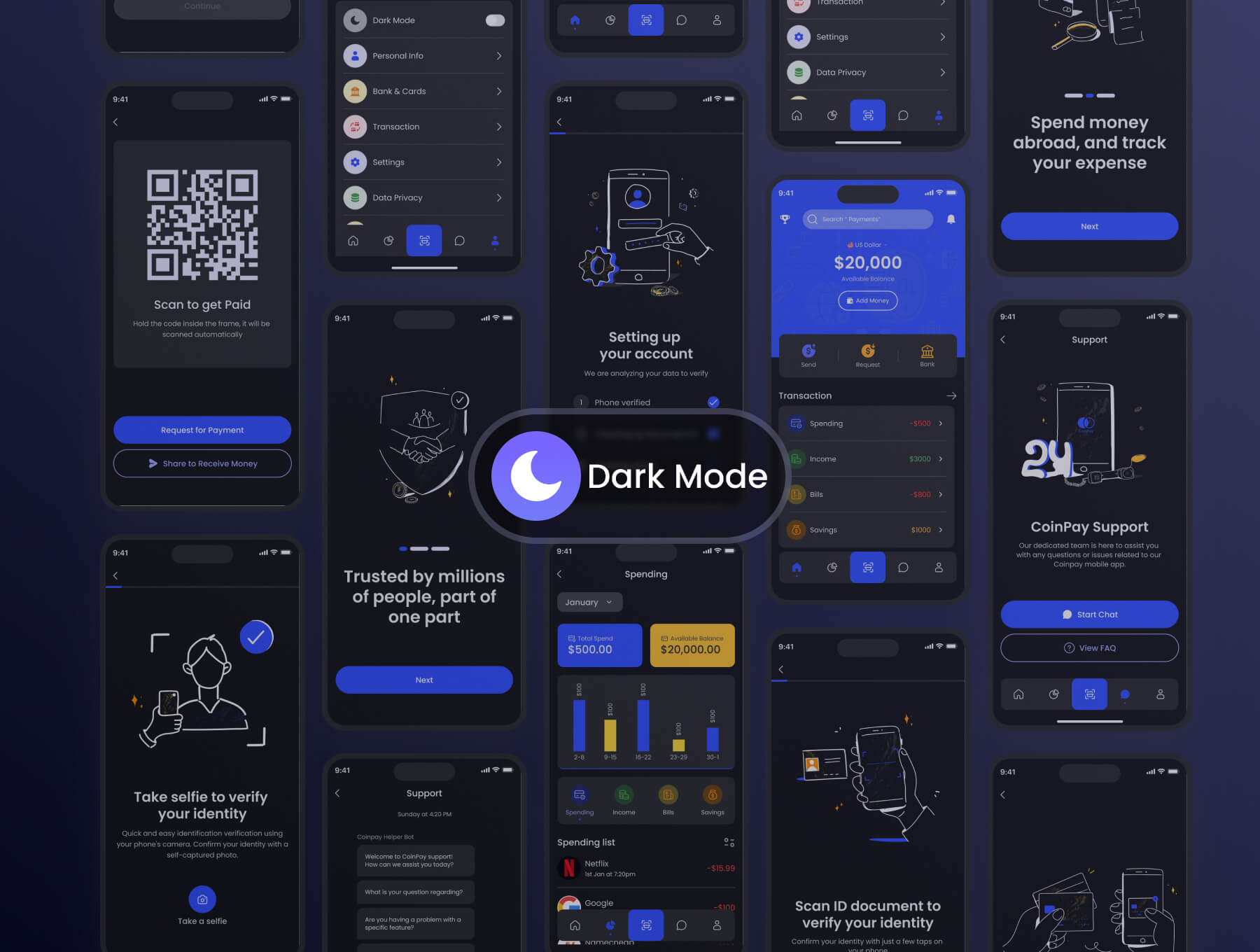 90个蓝色金融科技移动APP UI界面素材包