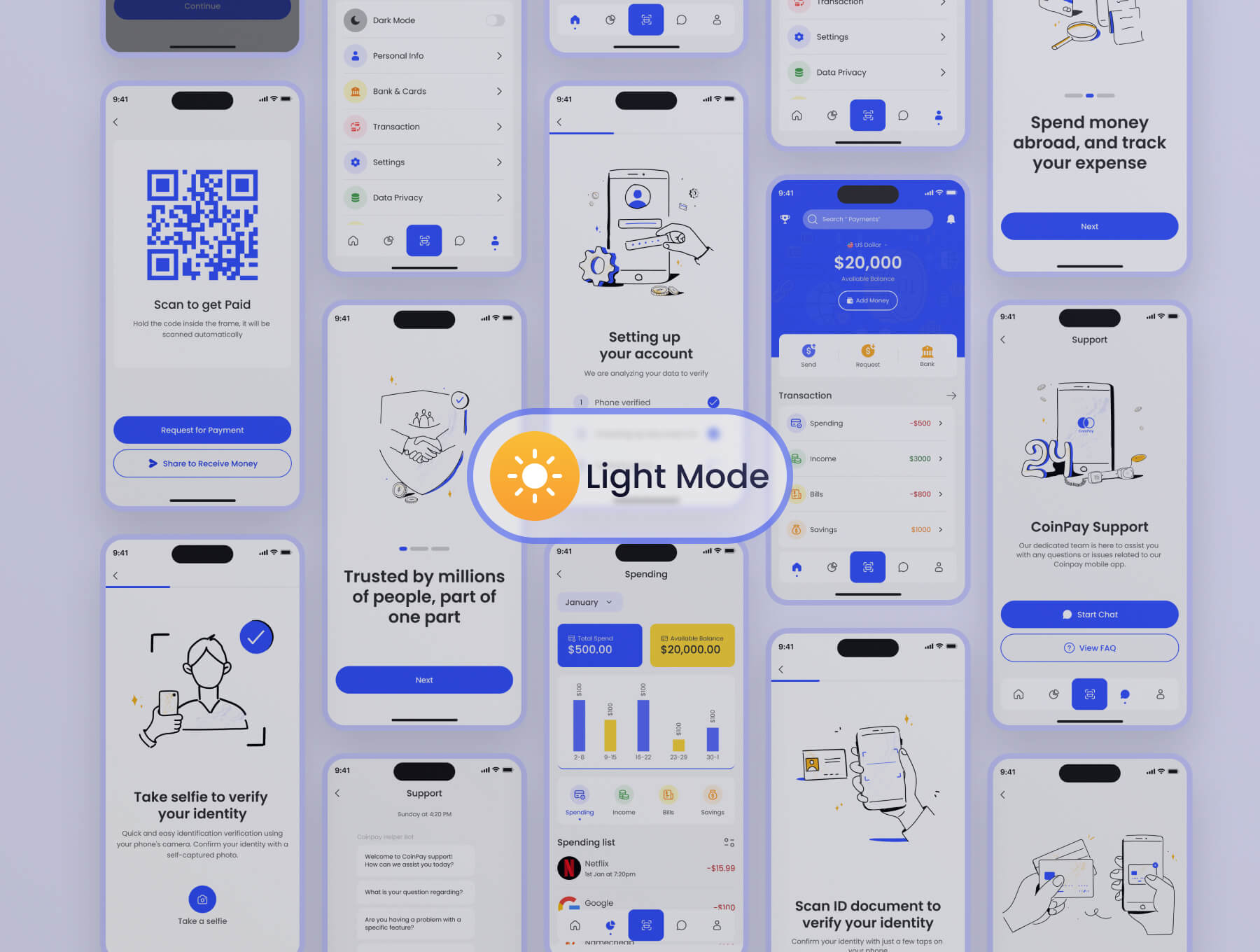90个蓝色金融科技移动APP UI界面素材包