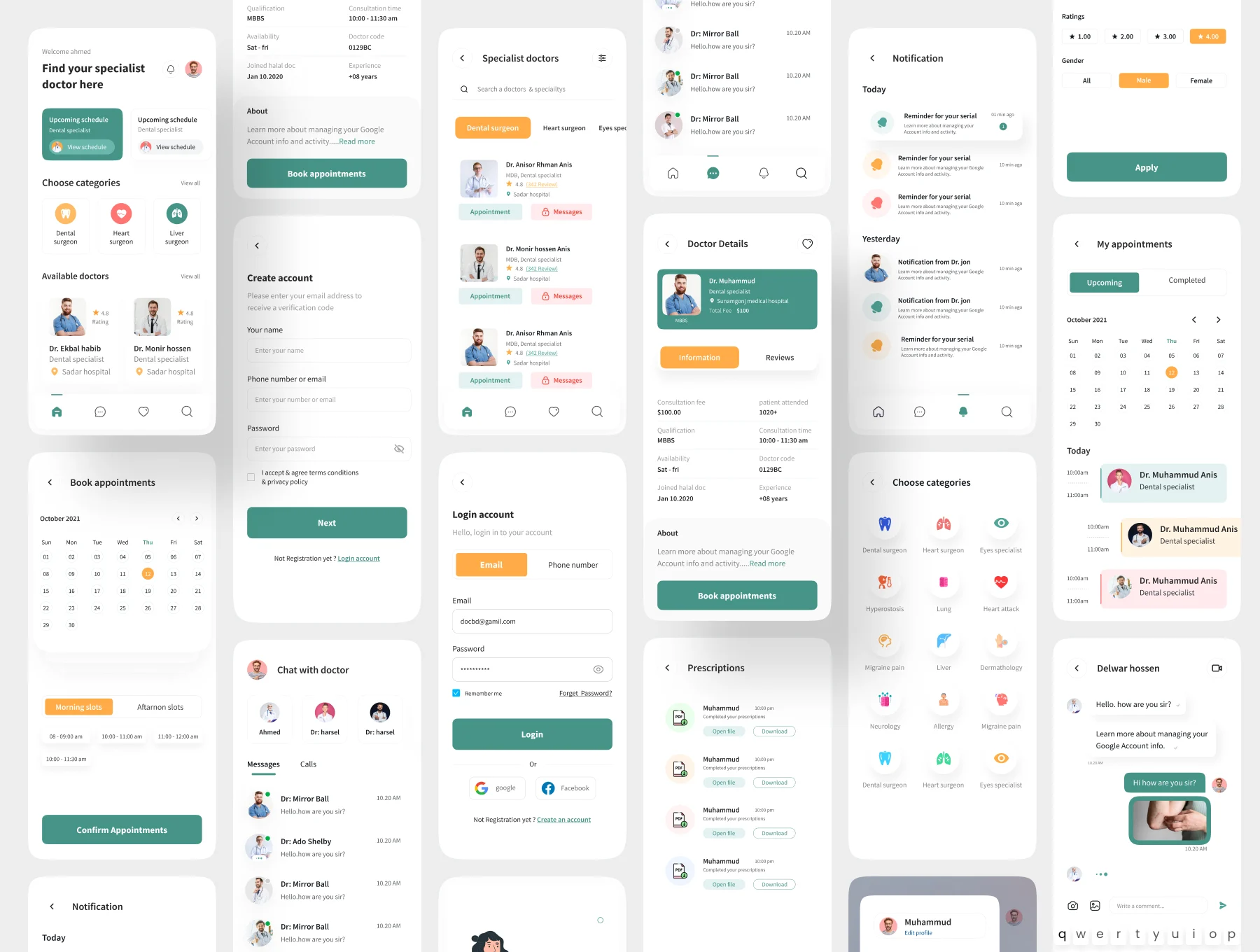 一套绿色简洁的在线医生预约APP UI界面素材包（FIgma）