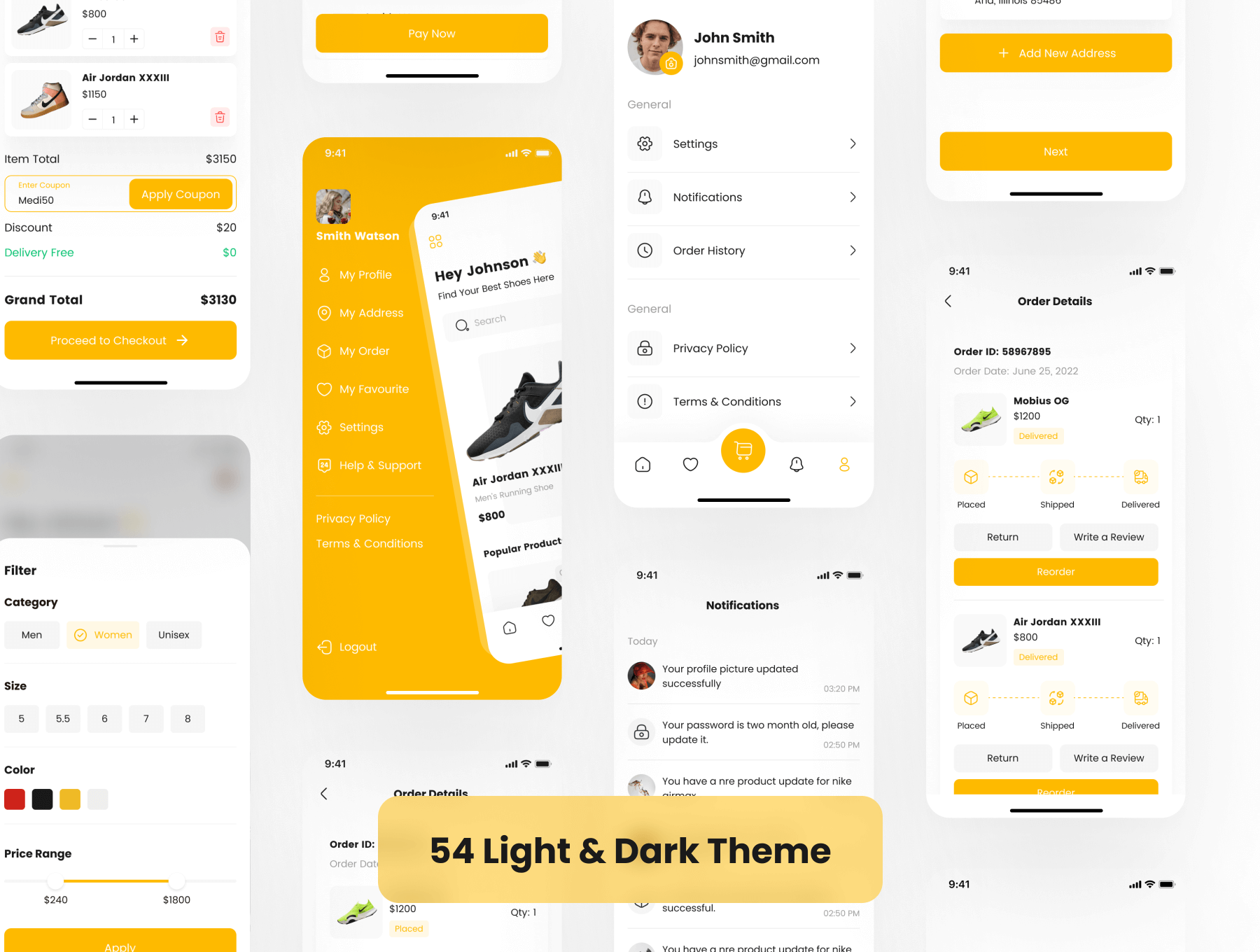 54个卖鞋电商网店APP UI界面素材包（Figma）
