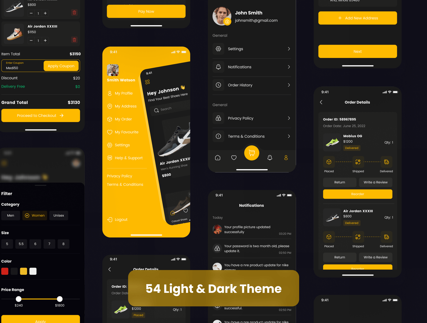 54个卖鞋电商网店APP UI界面素材包（Figma）