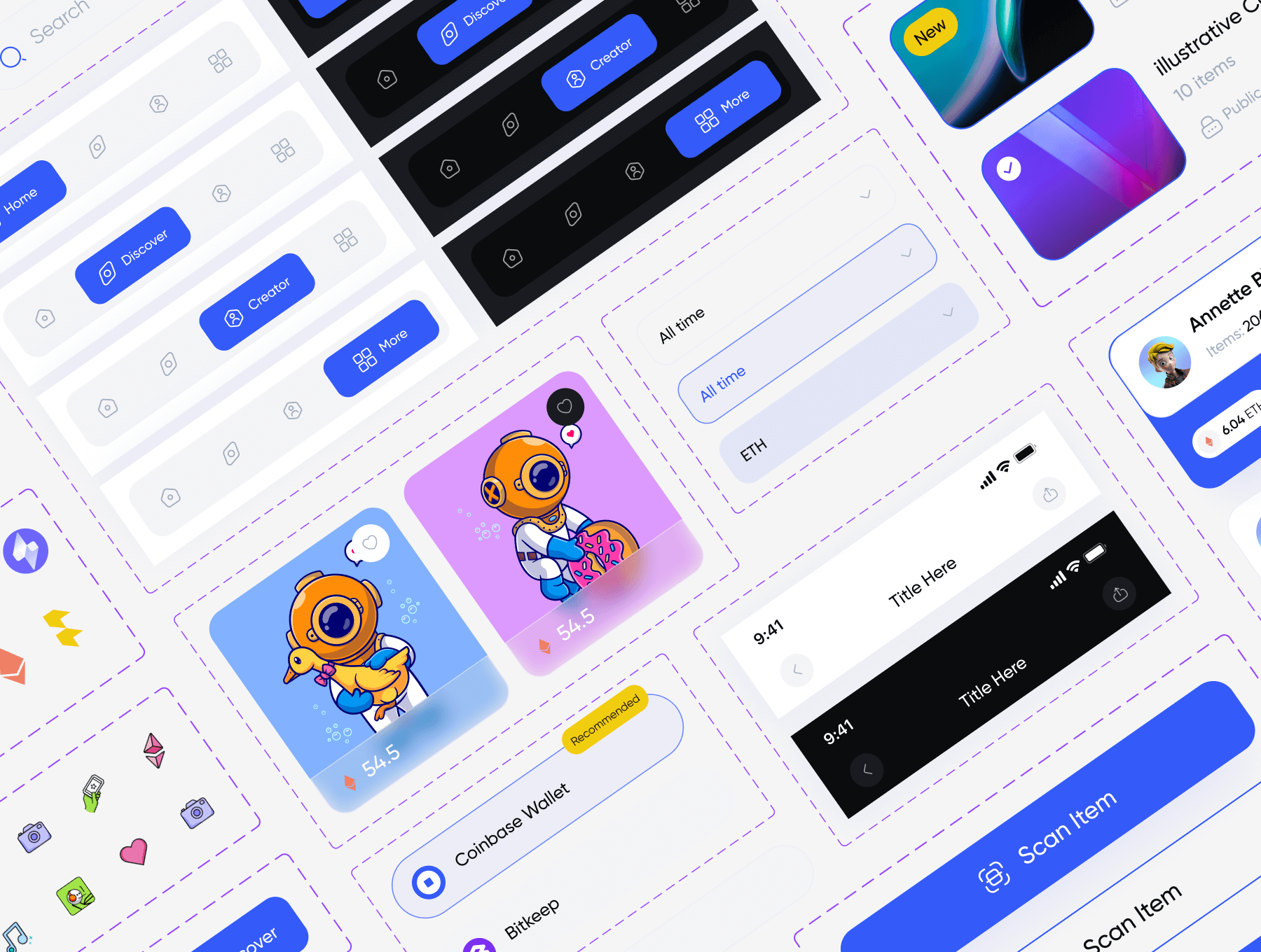 65个蓝色NFT市场APP UI界面素材包（Figma）